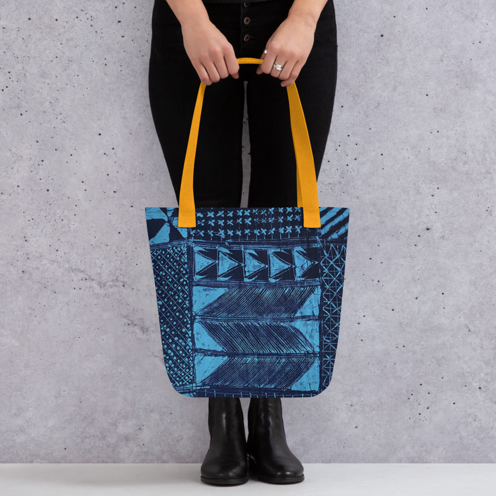 Black And Turquoise Shapes Adire Tote Bag