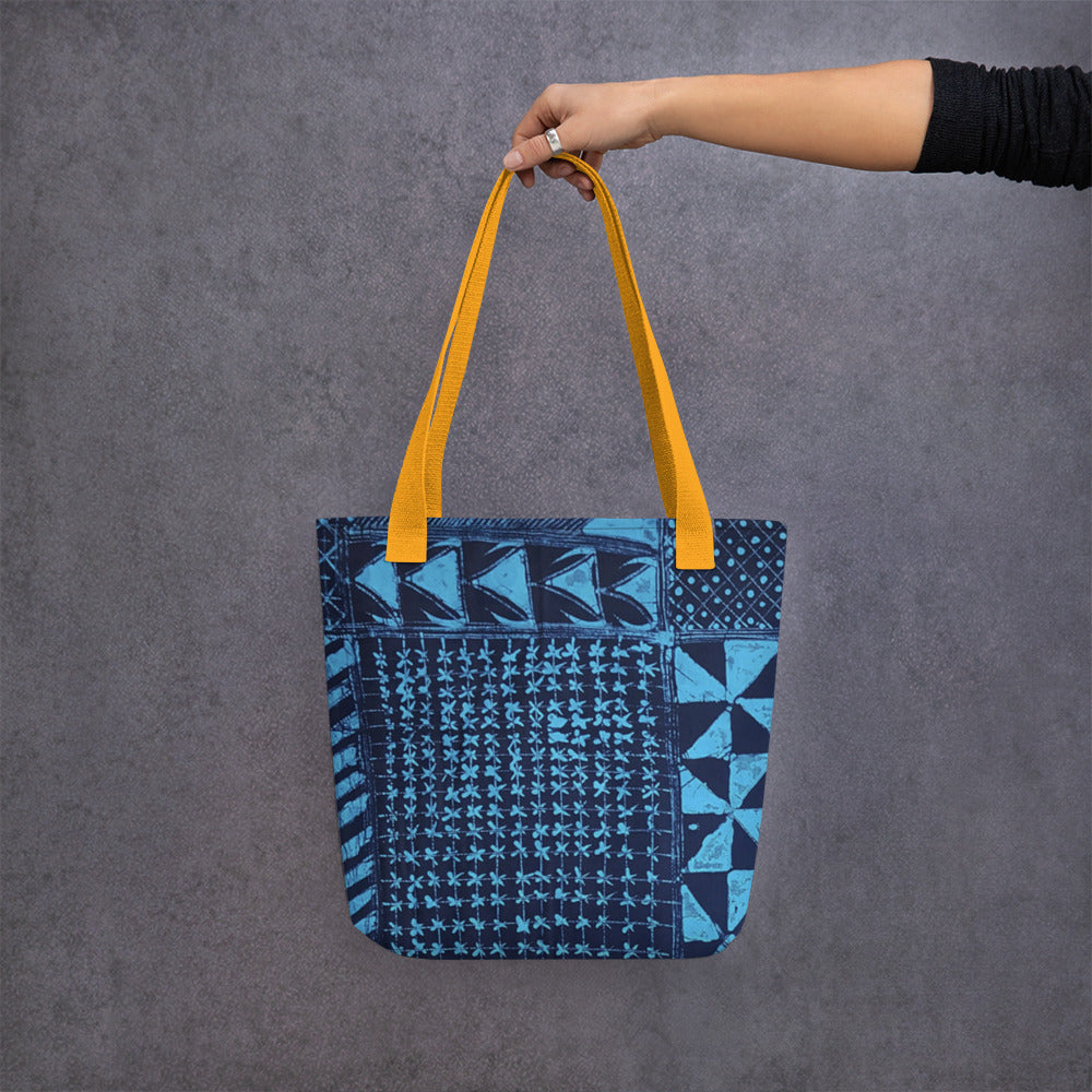 Black And Turquoise Shapes Adire Tote Bag