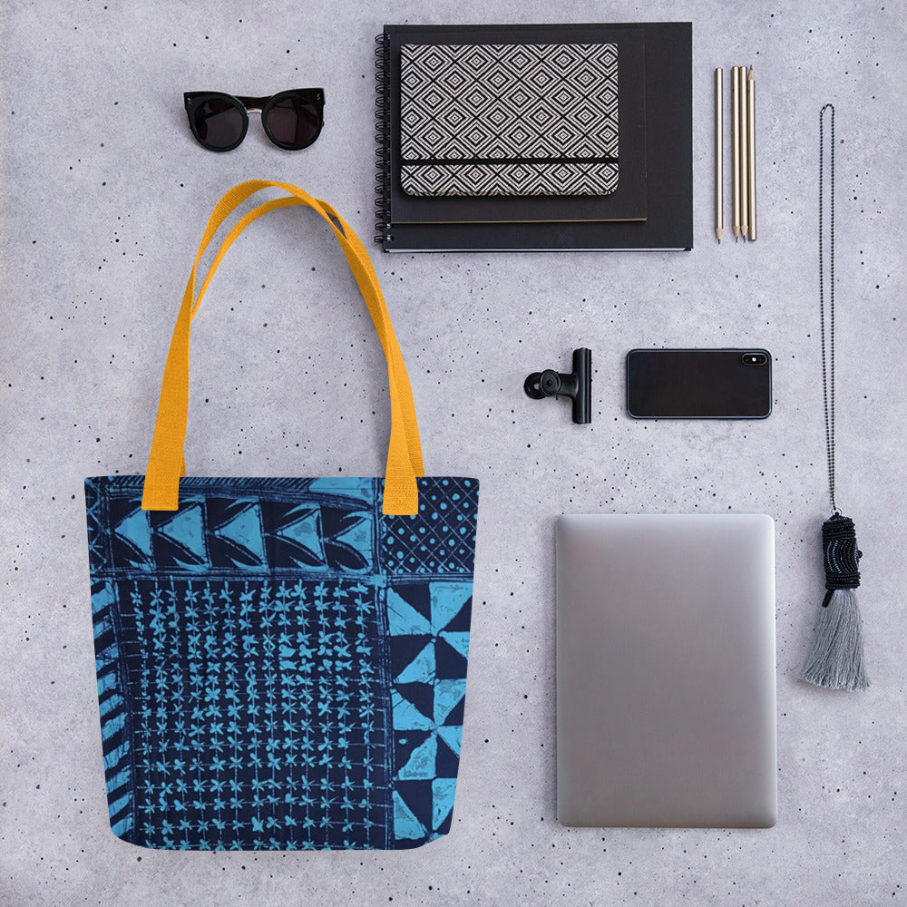 Black And Turquoise Shapes Adire Tote Bag