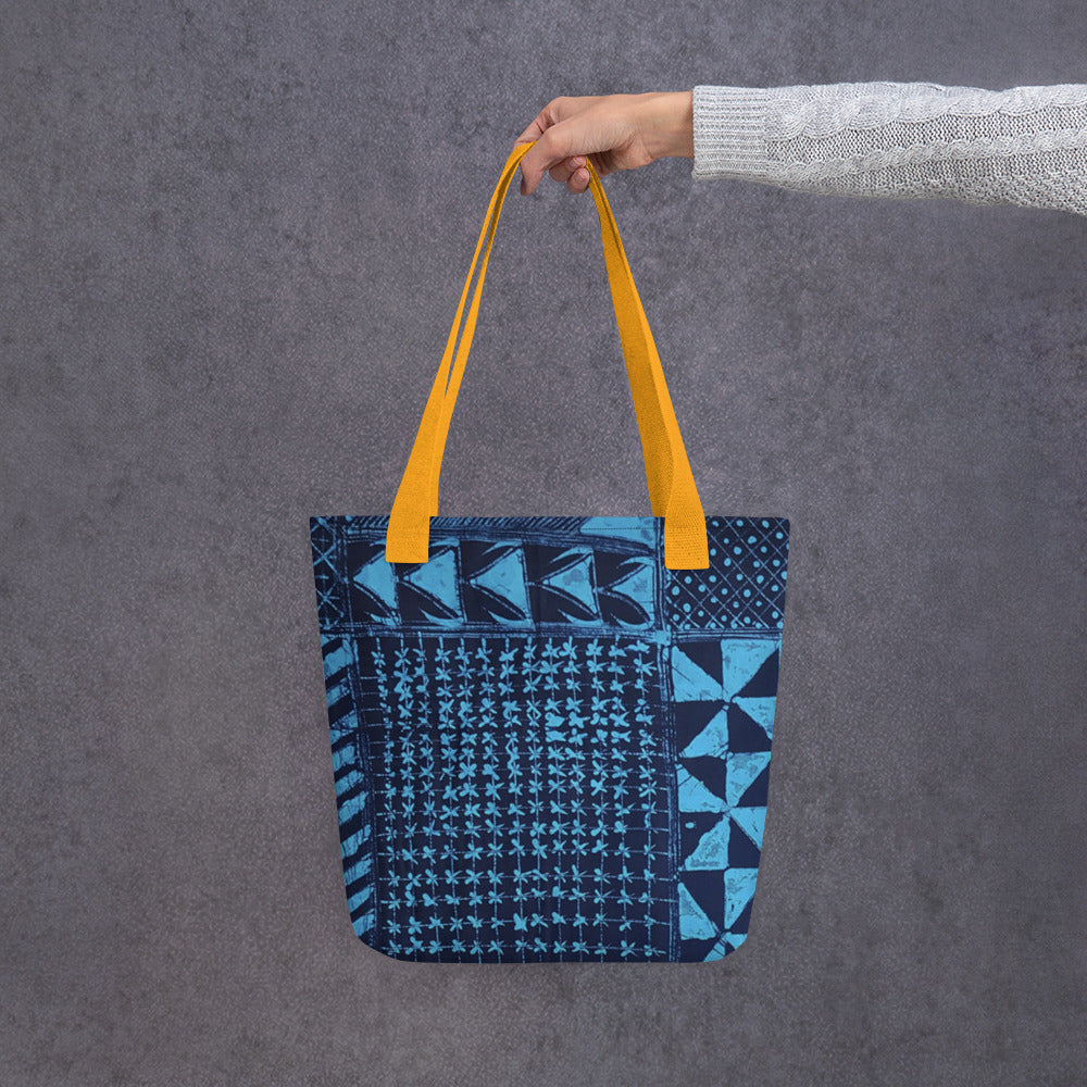 Black And Turquoise Shapes Adire Tote Bag