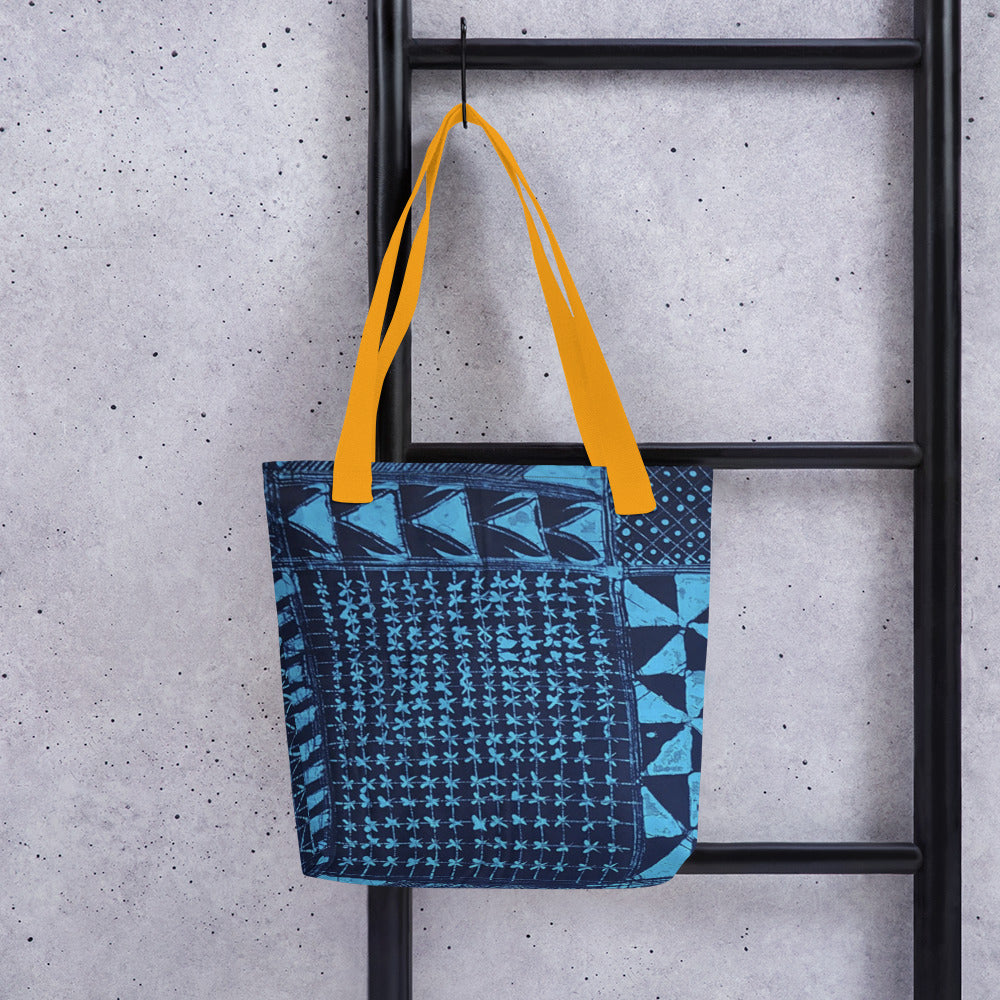 Black And Turquoise Shapes Adire Tote Bag