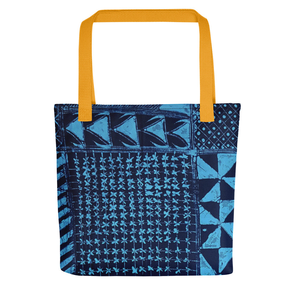 Black And Turquoise Shapes Adire Tote Bag