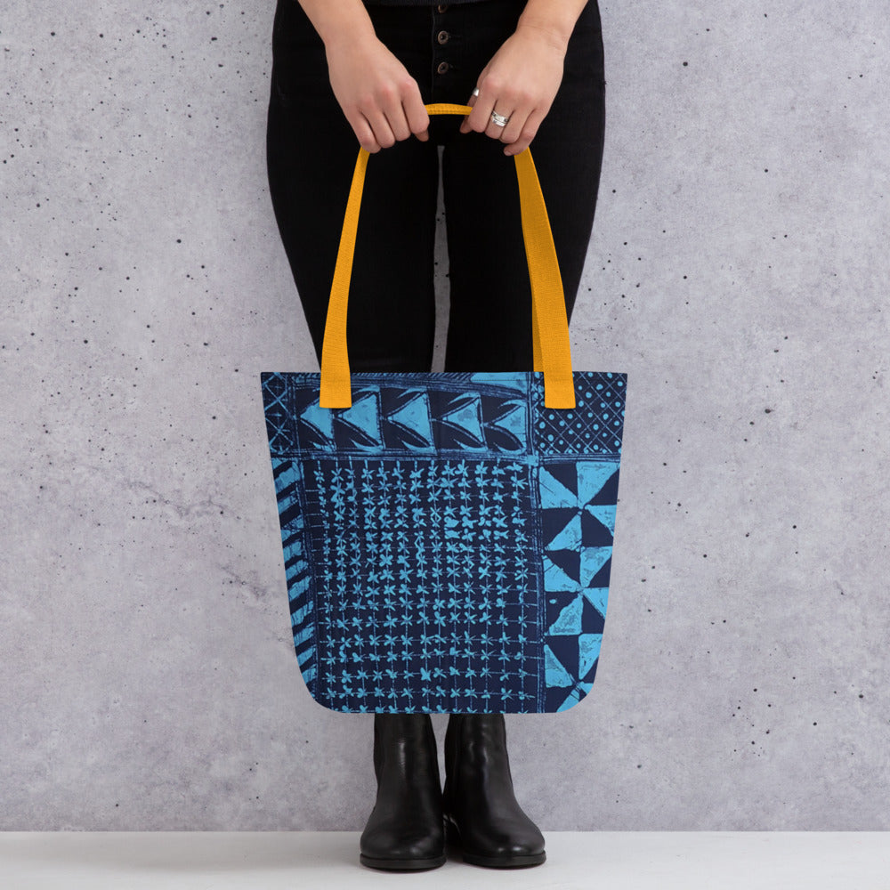 Black And Turquoise Shapes Adire Tote Bag