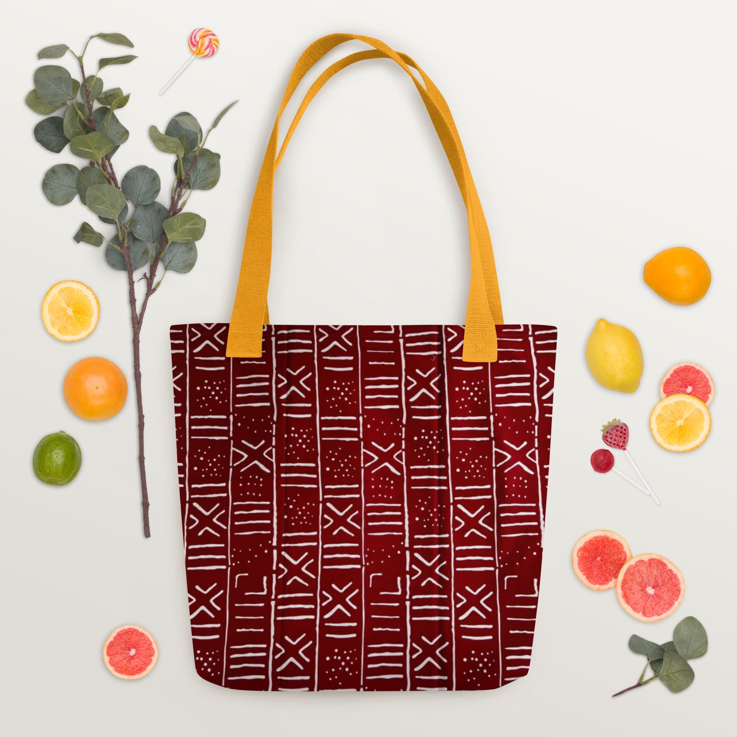 Red & White Print Tote Bag