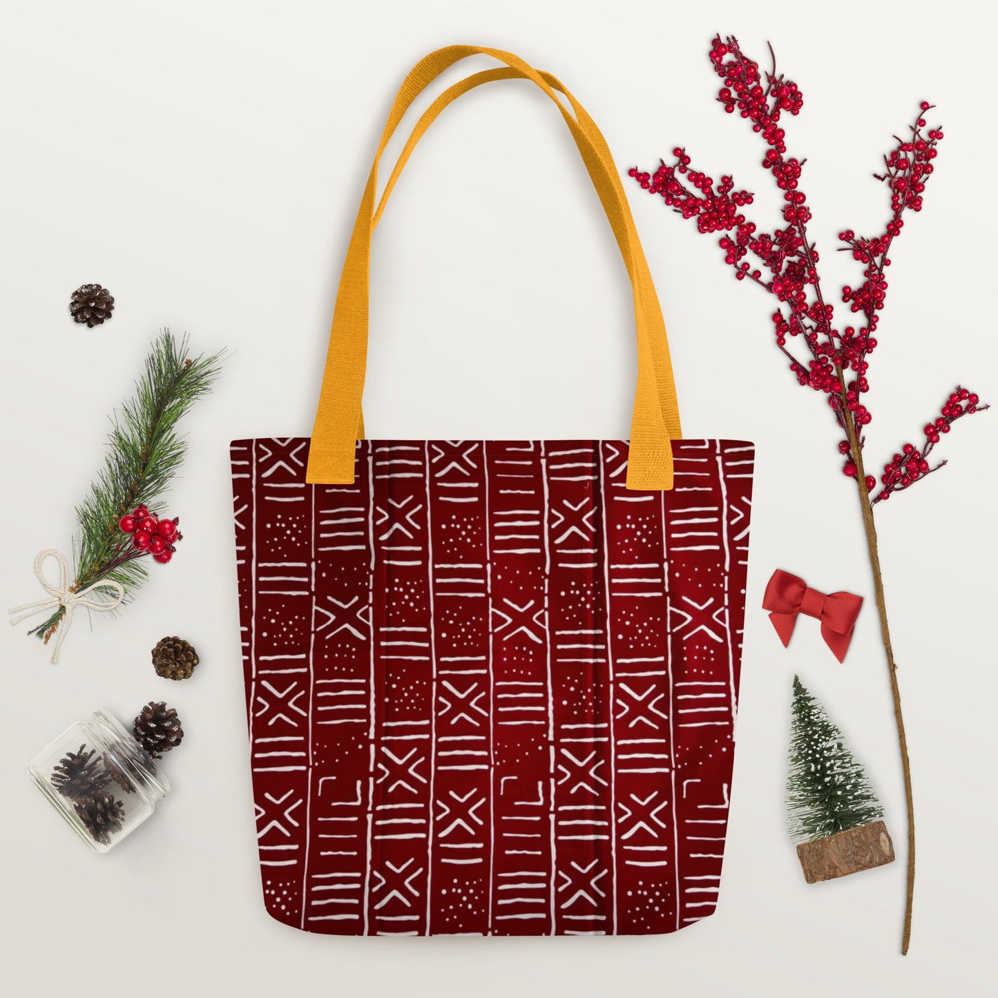 Red & White Print Tote Bag