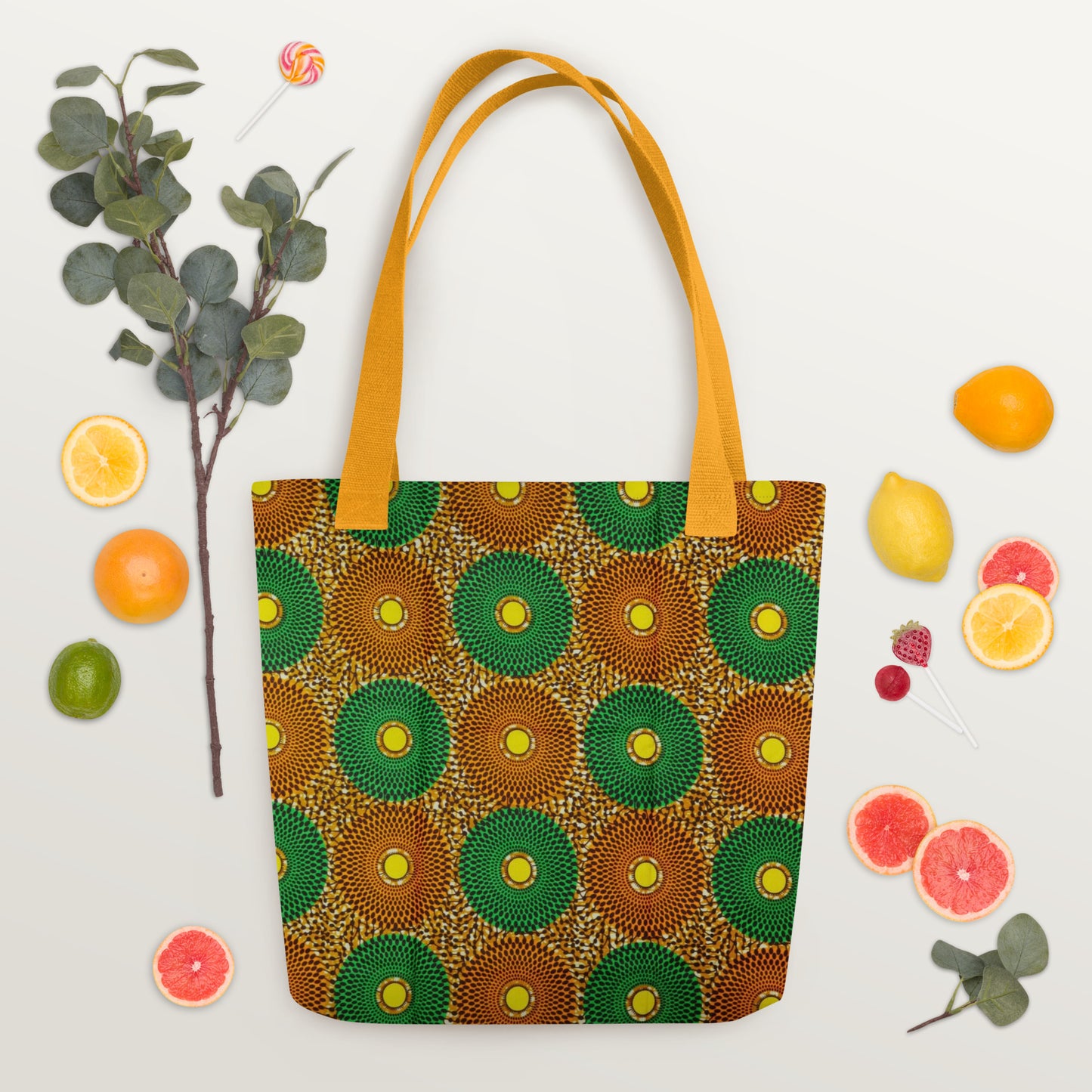 Green Peach Circles Tote Bag