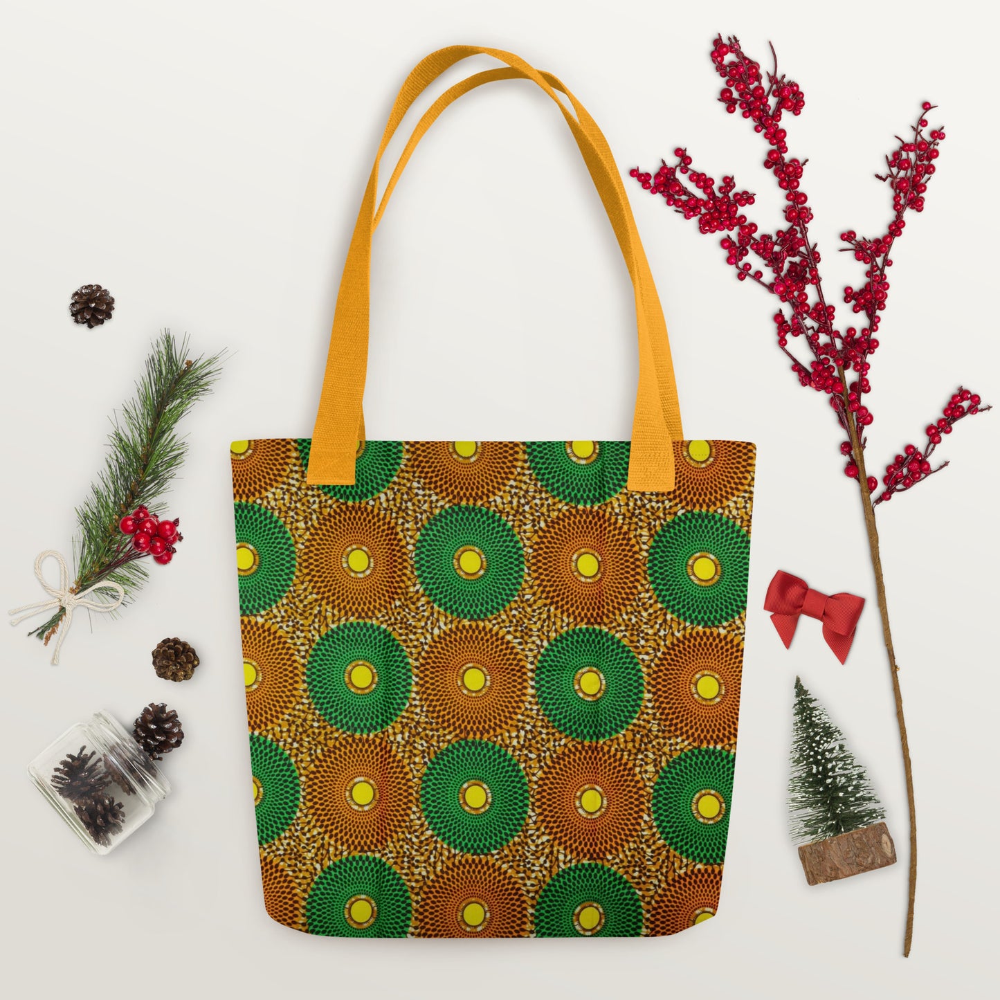 Green Peach Circles Tote Bag