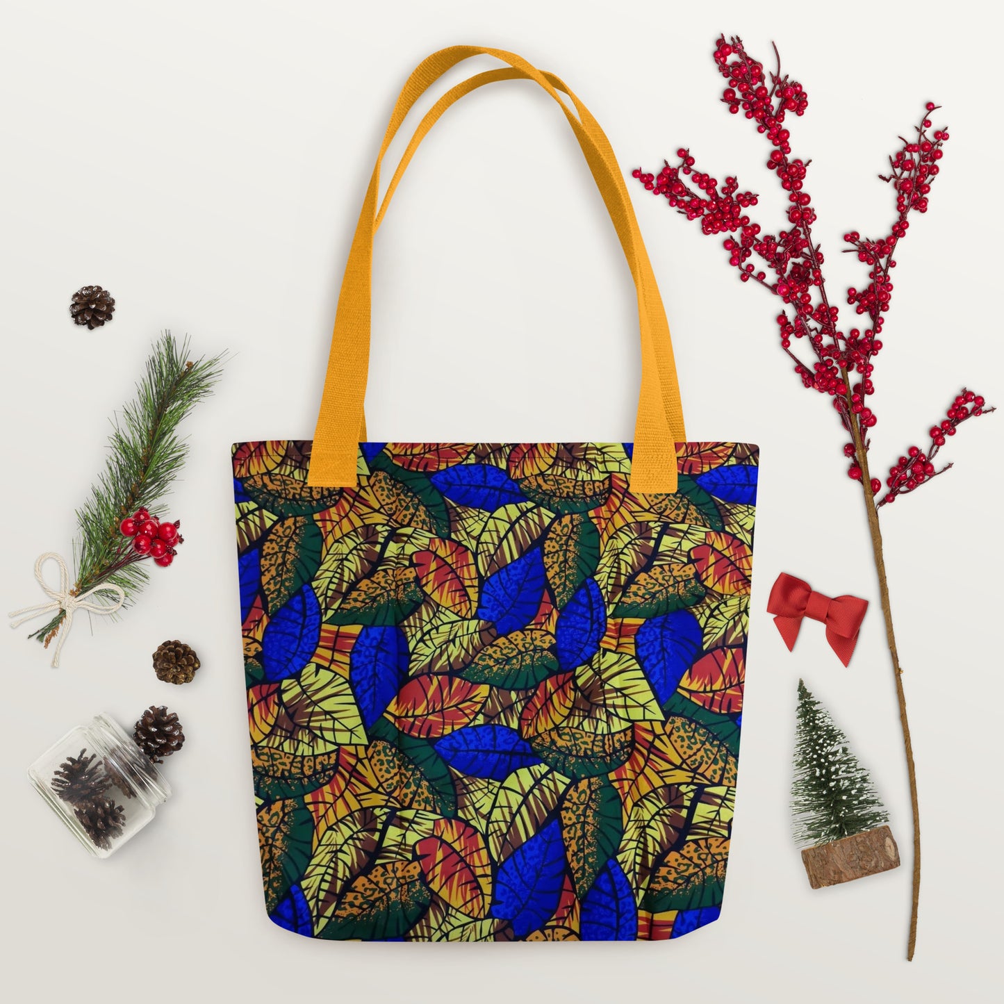 Multicolour Blue Leaf Tote Bag