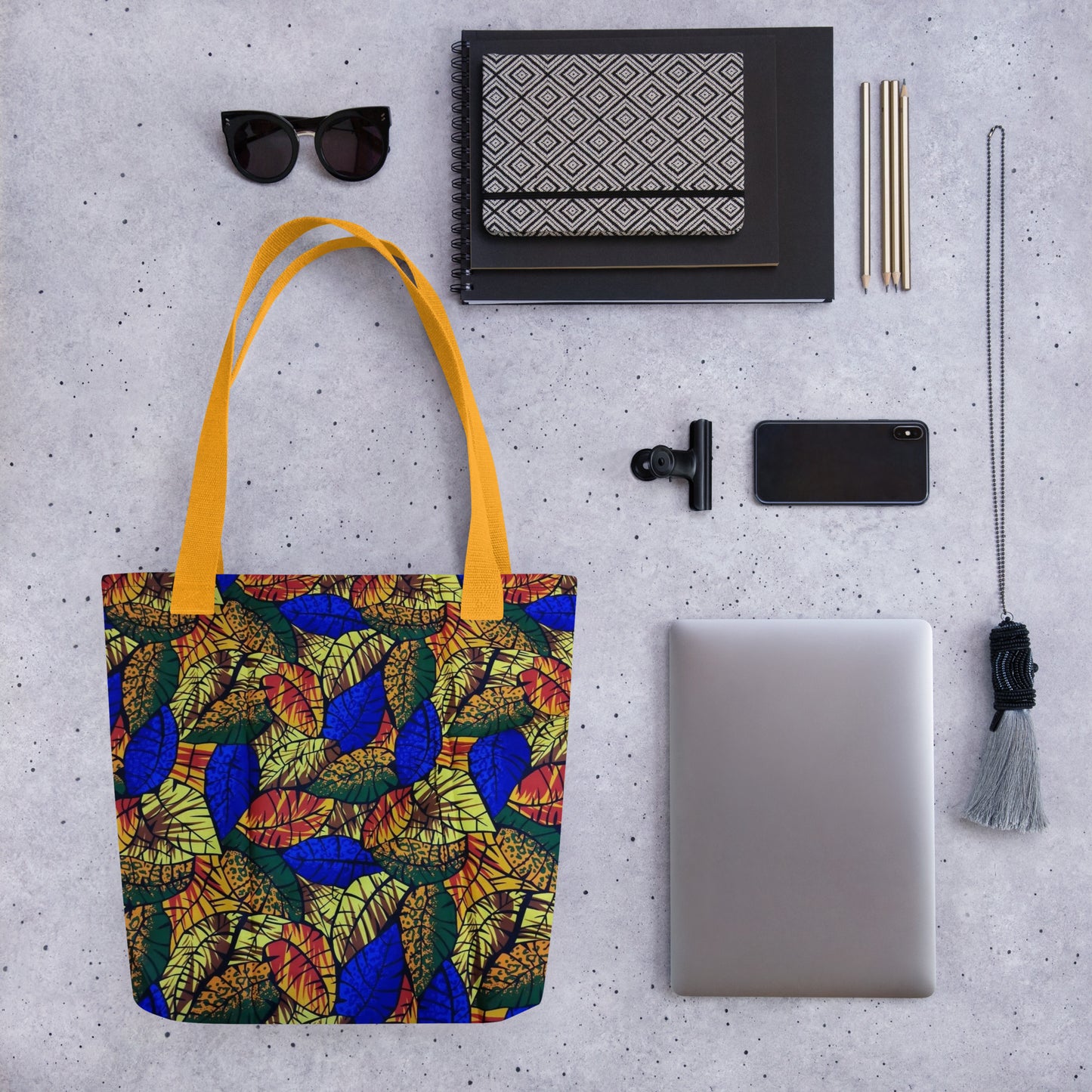 Multicolour Blue Leaf Tote Bag