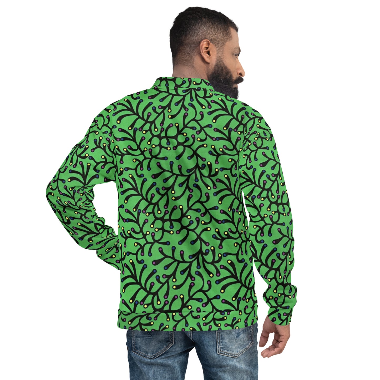 Vibrant Green And Yellow Polka Dots African Print Ankara Unisex Bomber Jacket