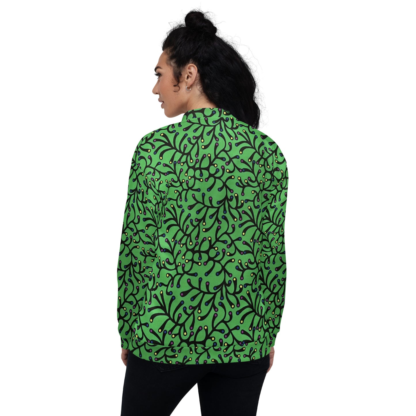 Vibrant Green And Yellow Polka Dots African Print Ankara Unisex Bomber Jacket