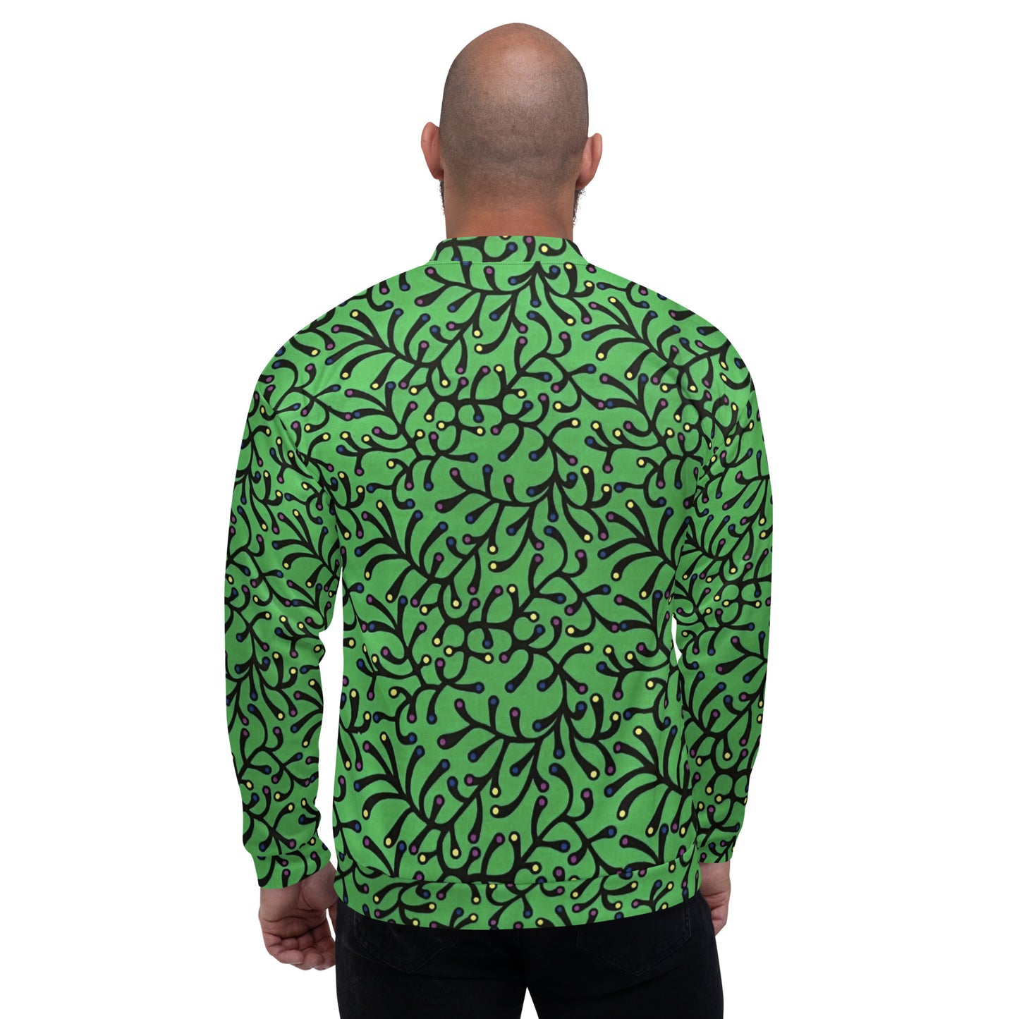 Vibrant Green And Yellow Polka Dots African Print Ankara Unisex Bomber Jacket