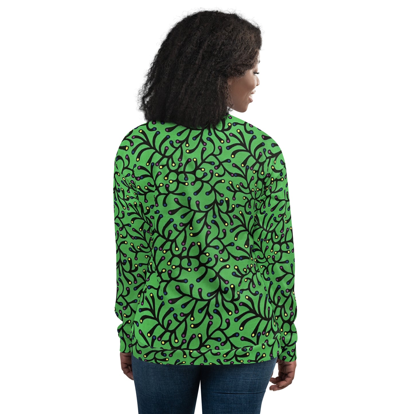 Vibrant Green And Yellow Polka Dots African Print Ankara Unisex Bomber Jacket