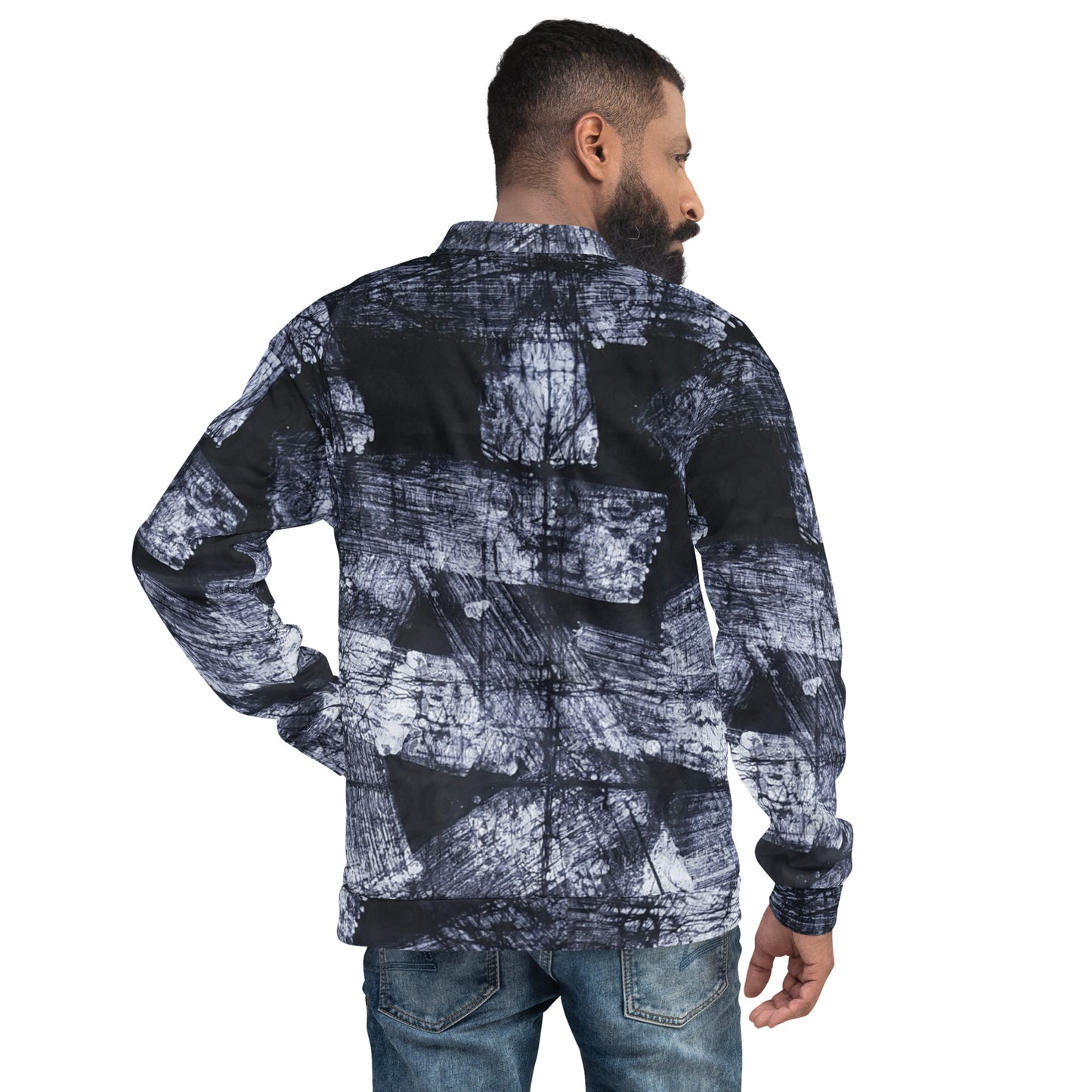 Dark Blue And White African Fabric Unisex Bomber Jacket