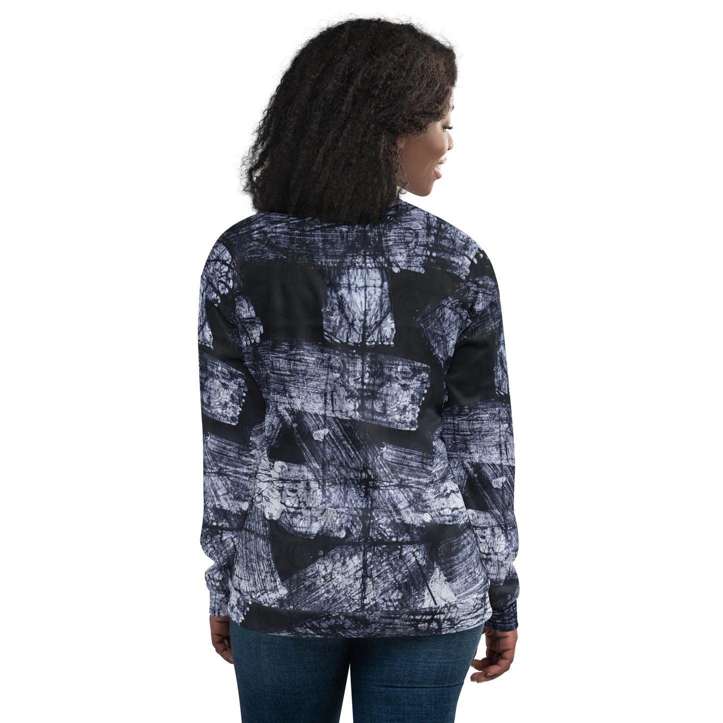 Dark Blue And White African Fabric Unisex Bomber Jacket