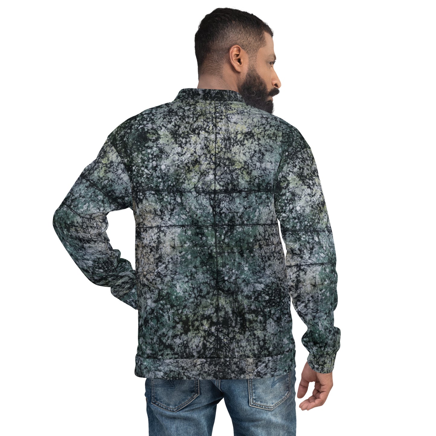 Dark Green Adire Unisex Bomber Jacket