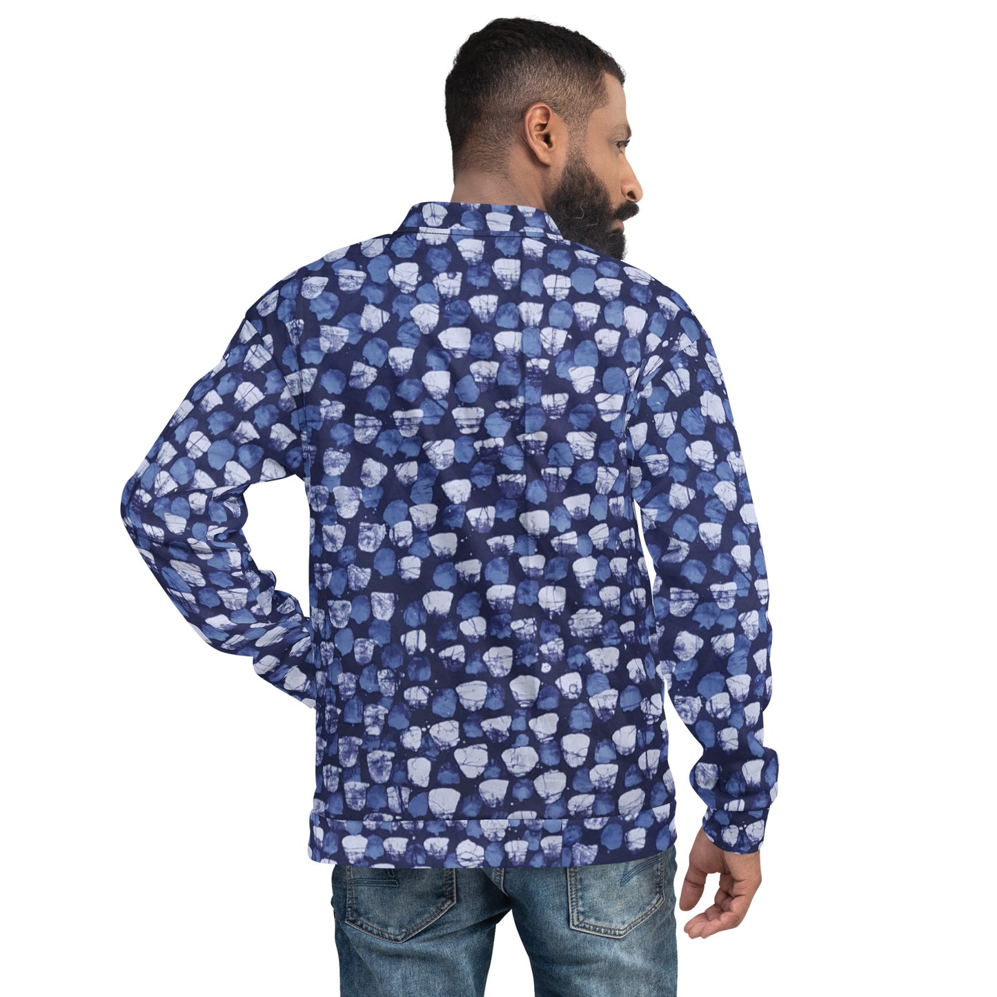 Blue Dotted Adire Unisex Bomber Jacket