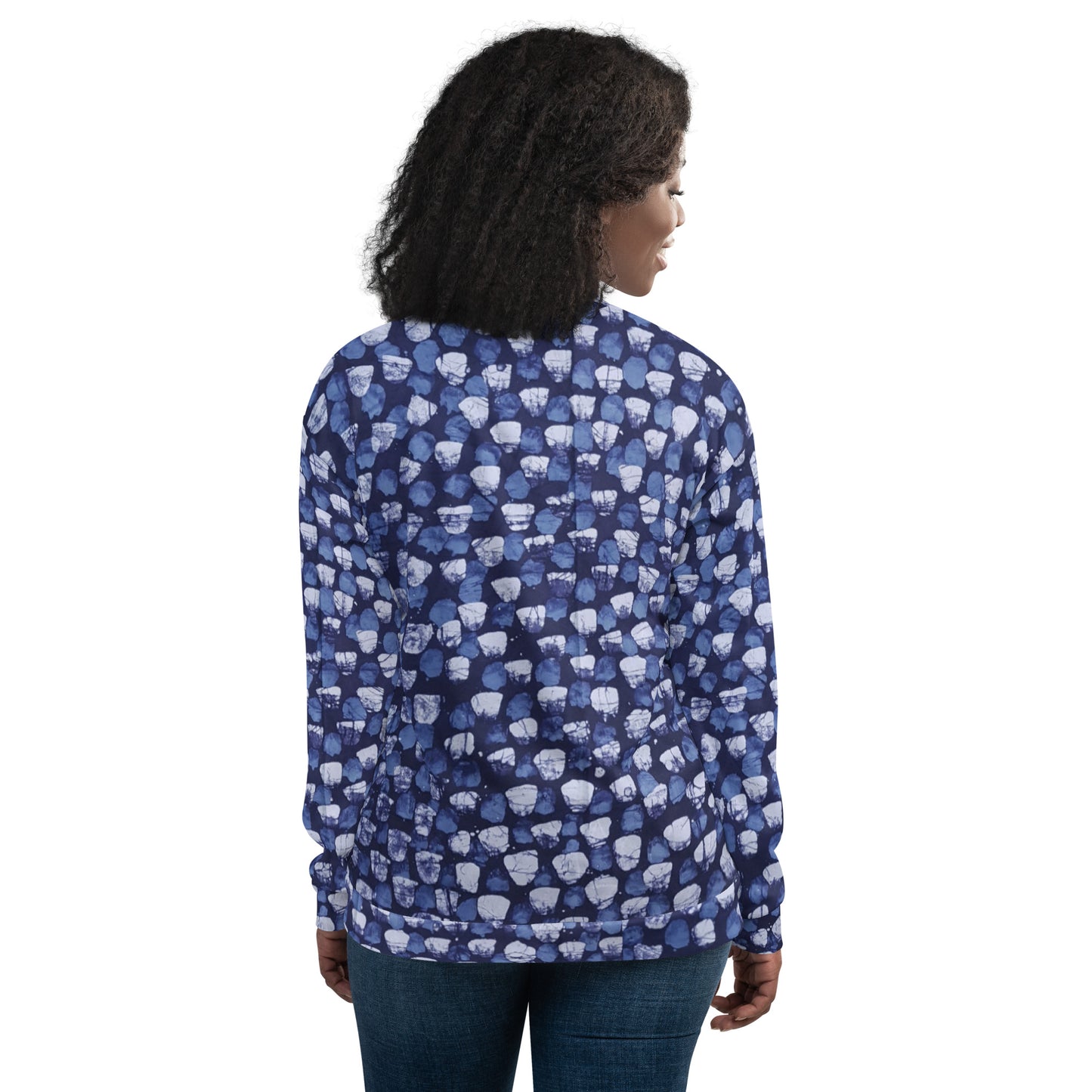 Blue Dotted Adire Unisex Bomber Jacket