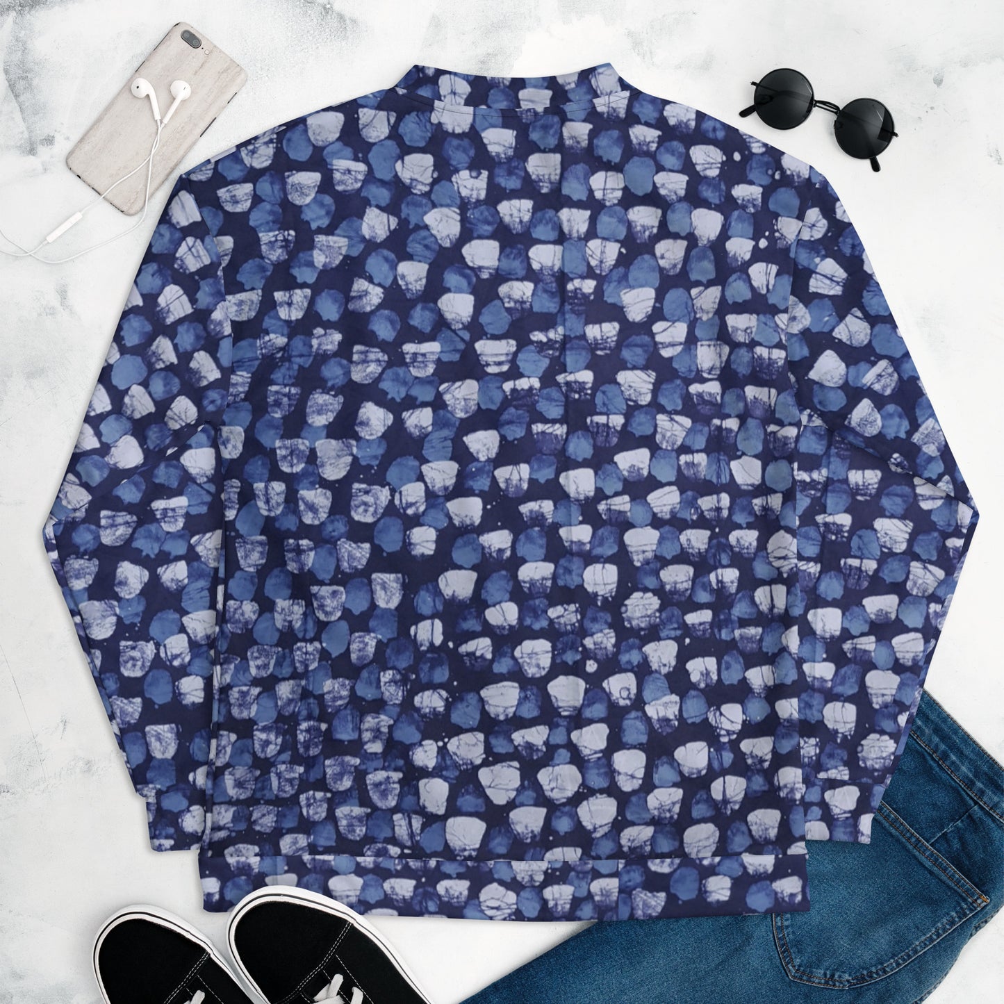 Blue Dotted Adire Unisex Bomber Jacket