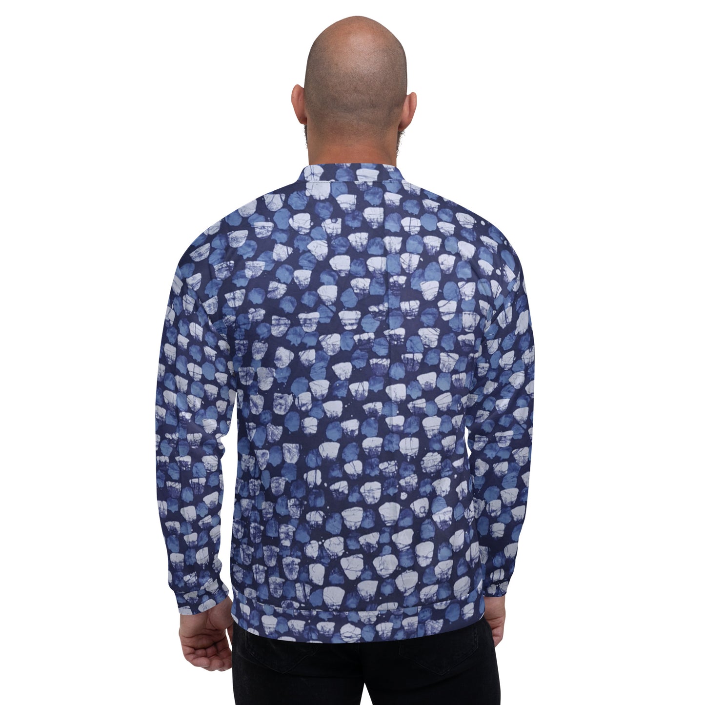 Blue Dotted Adire Unisex Bomber Jacket