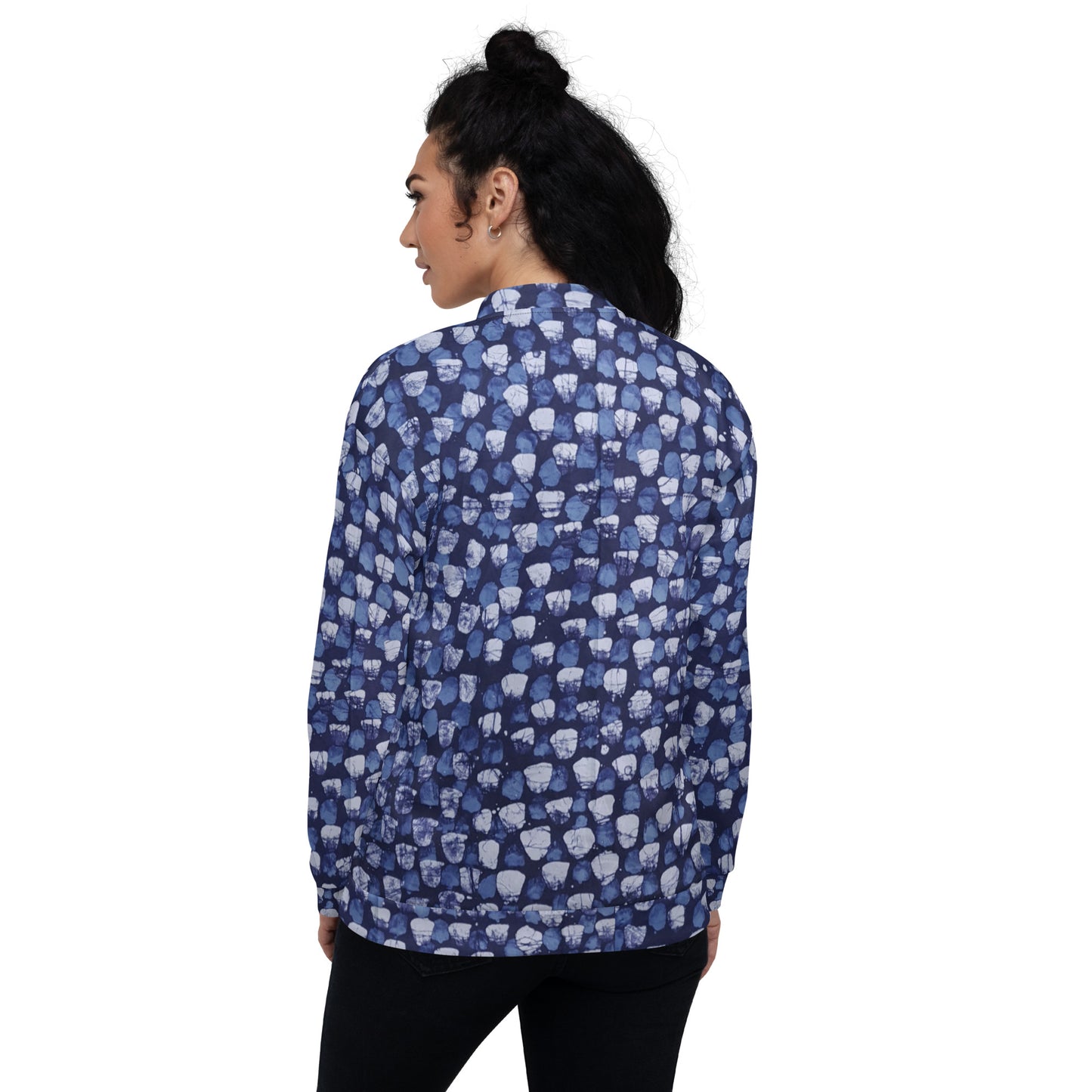 Blue Dotted Adire Unisex Bomber Jacket