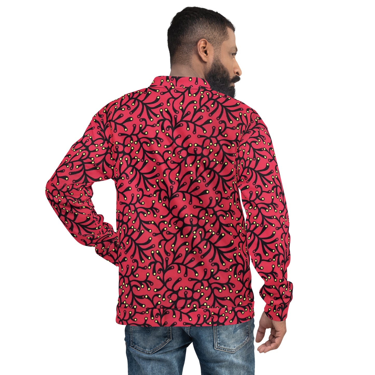 Red Yellow Polka Dots African Print Ankara Unisex Bomber Jacket