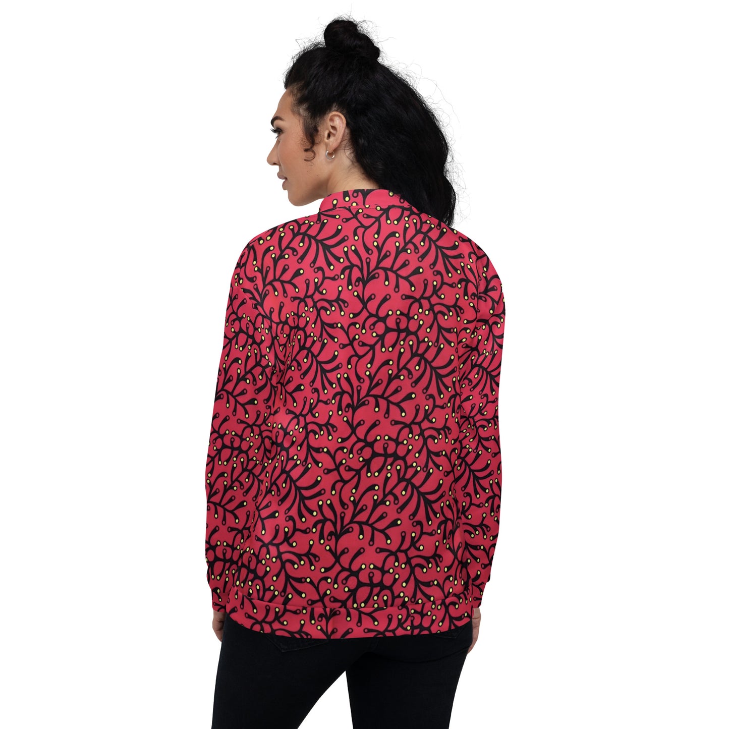 Red Yellow Polka Dots African Print Ankara Unisex Bomber Jacket