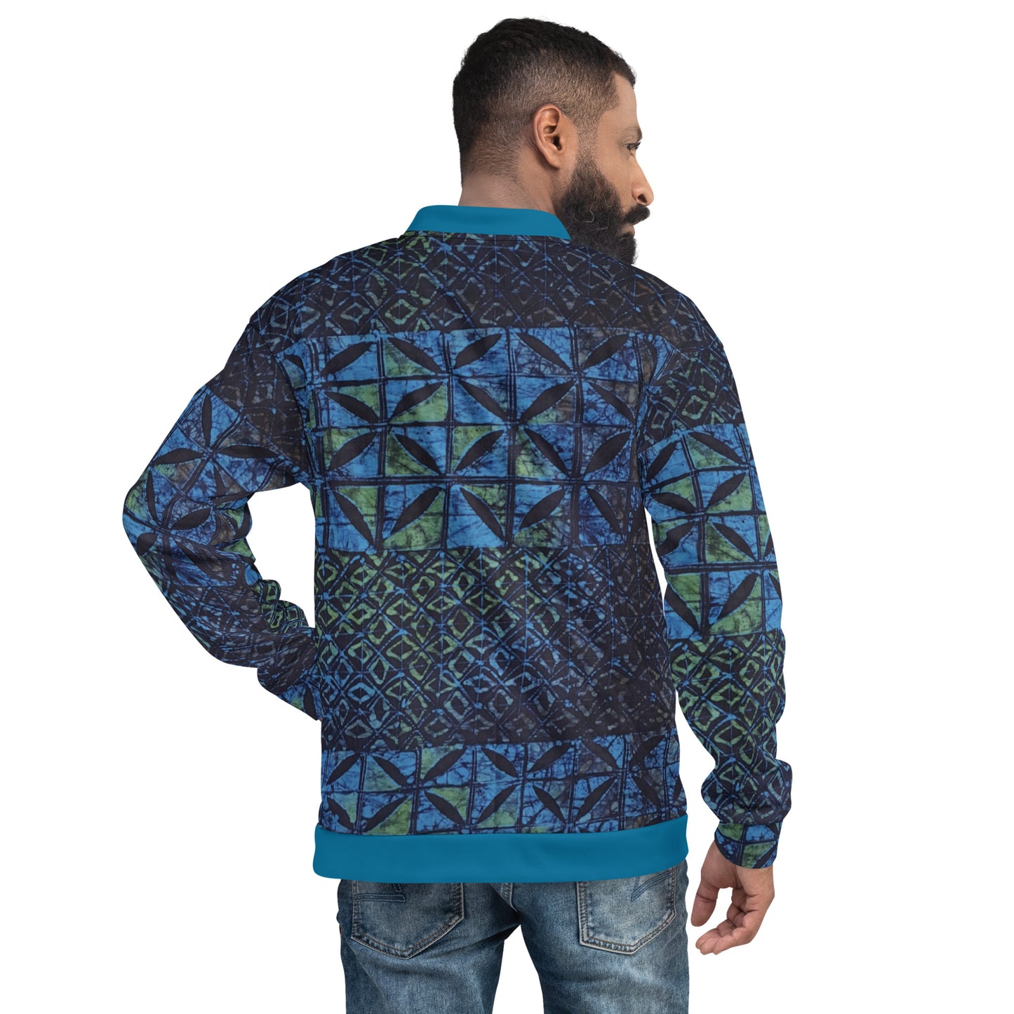 Green Blue Adire Unisex Bomber Jacket