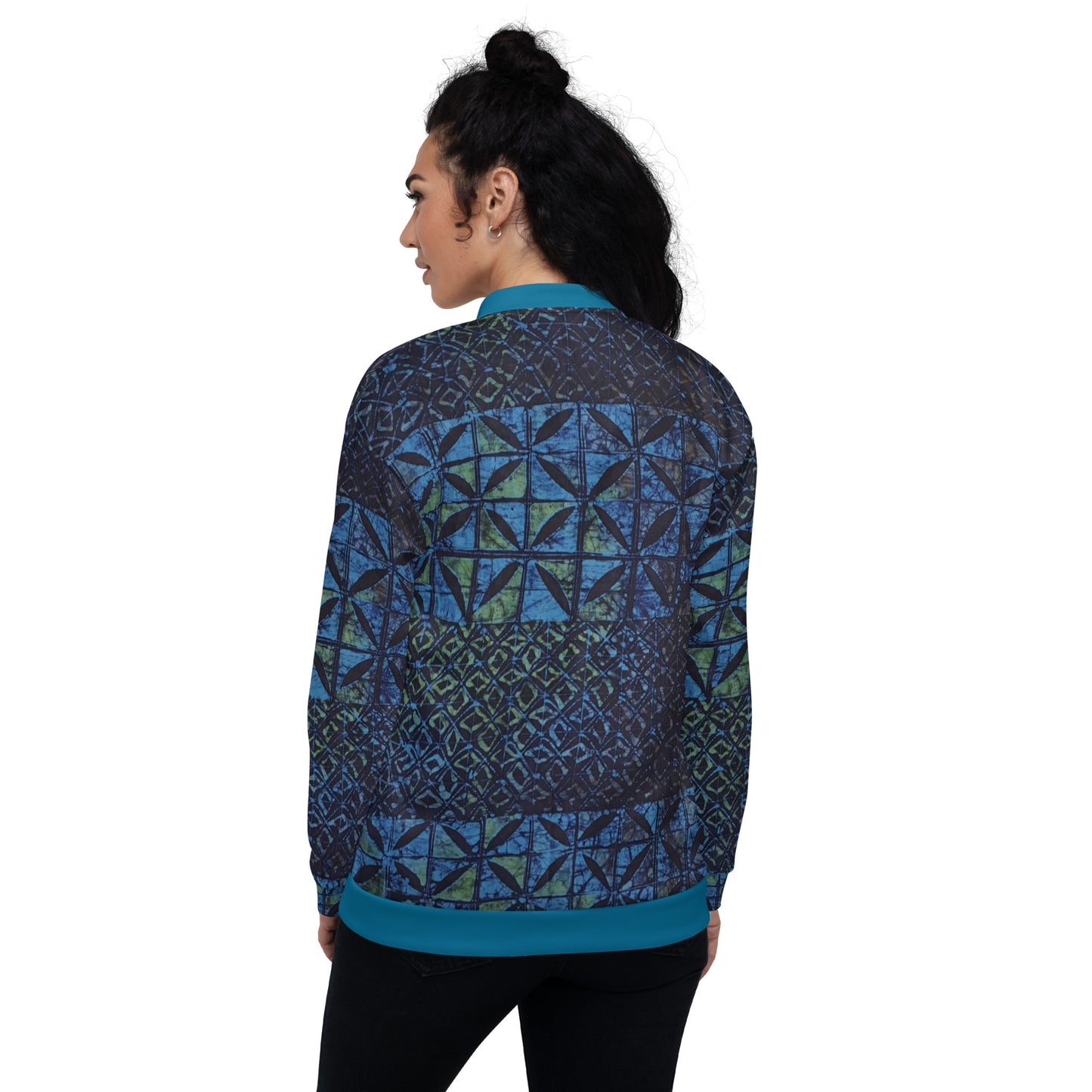 Green Blue Adire Unisex Bomber Jacket