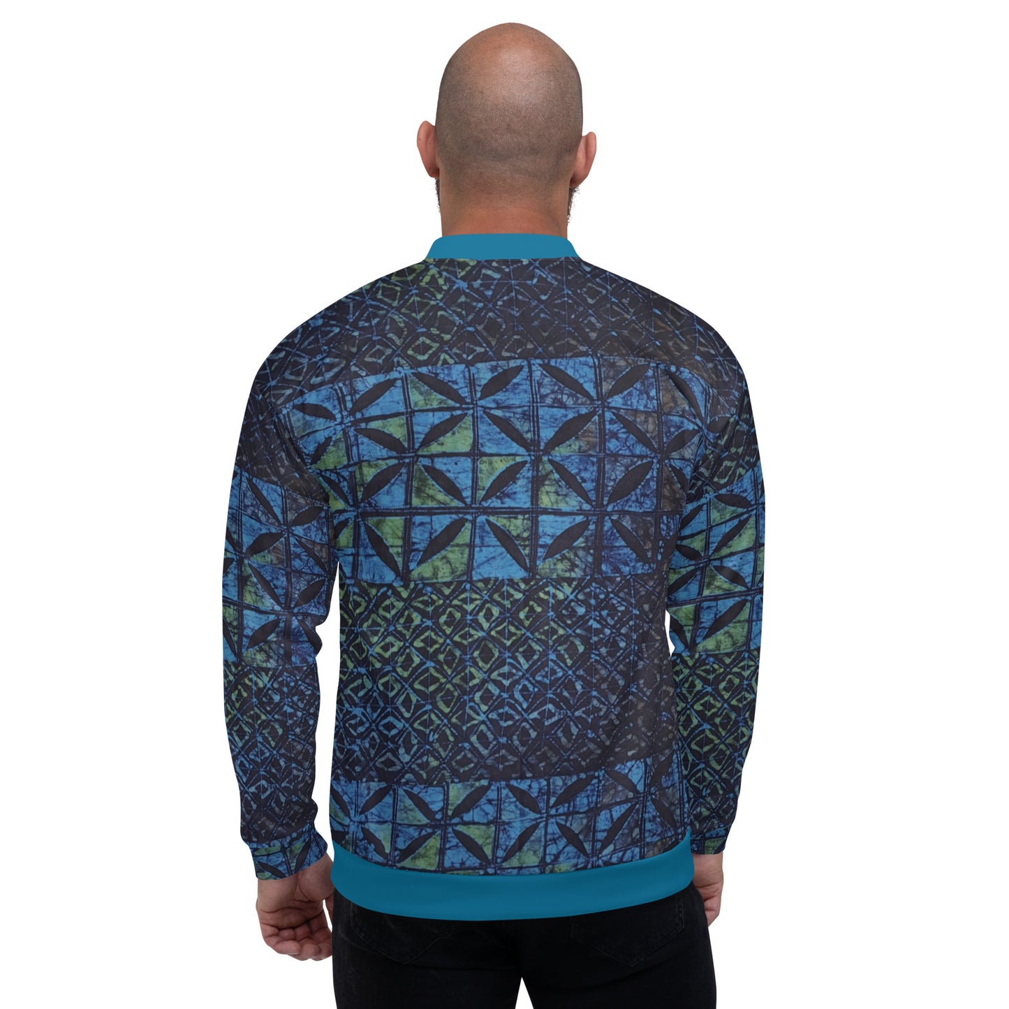 Green Blue Adire Unisex Bomber Jacket