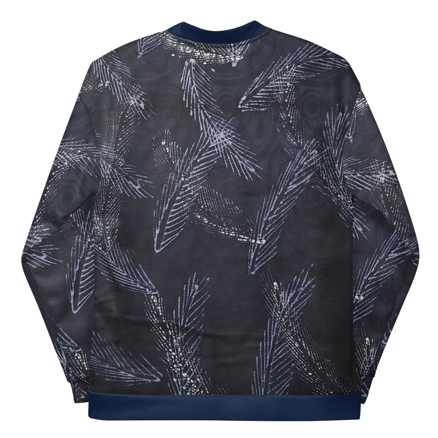 Dark Blue Leaf Adire Unisex Bomber Jacket