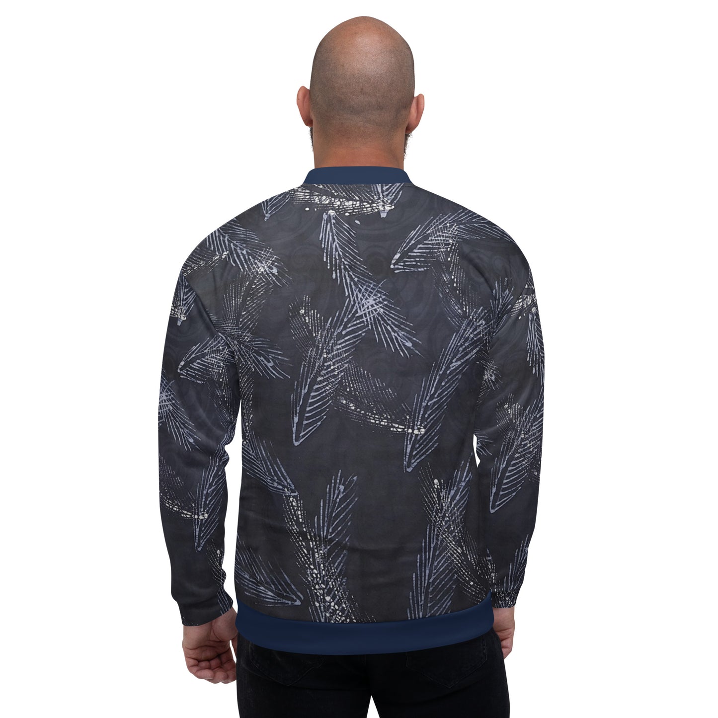 Dark Blue Leaf Adire Unisex Bomber Jacket