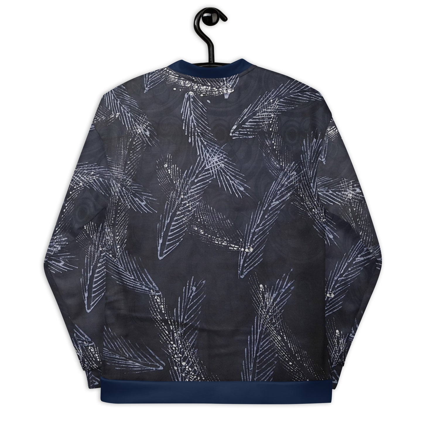 Dark Blue Leaf Adire Unisex Bomber Jacket