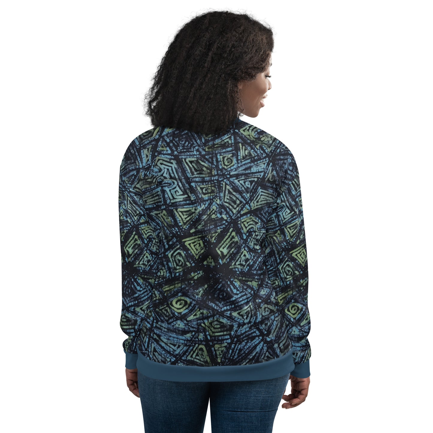 Indigo Green Turquoise Adire Unisex Bomber Jacket