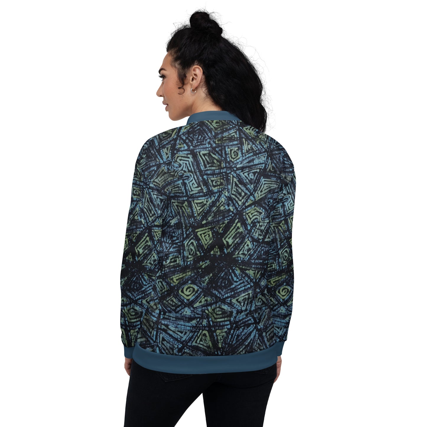 Indigo Green Turquoise Adire Unisex Bomber Jacket