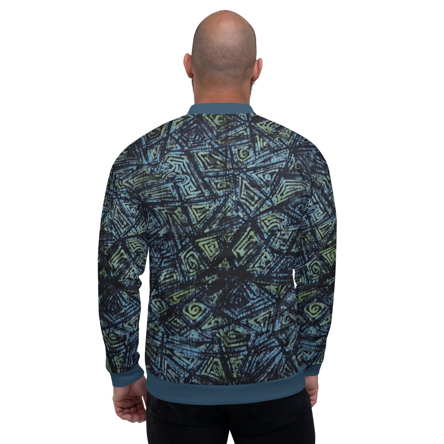 Indigo Green Turquoise Adire Unisex Bomber Jacket