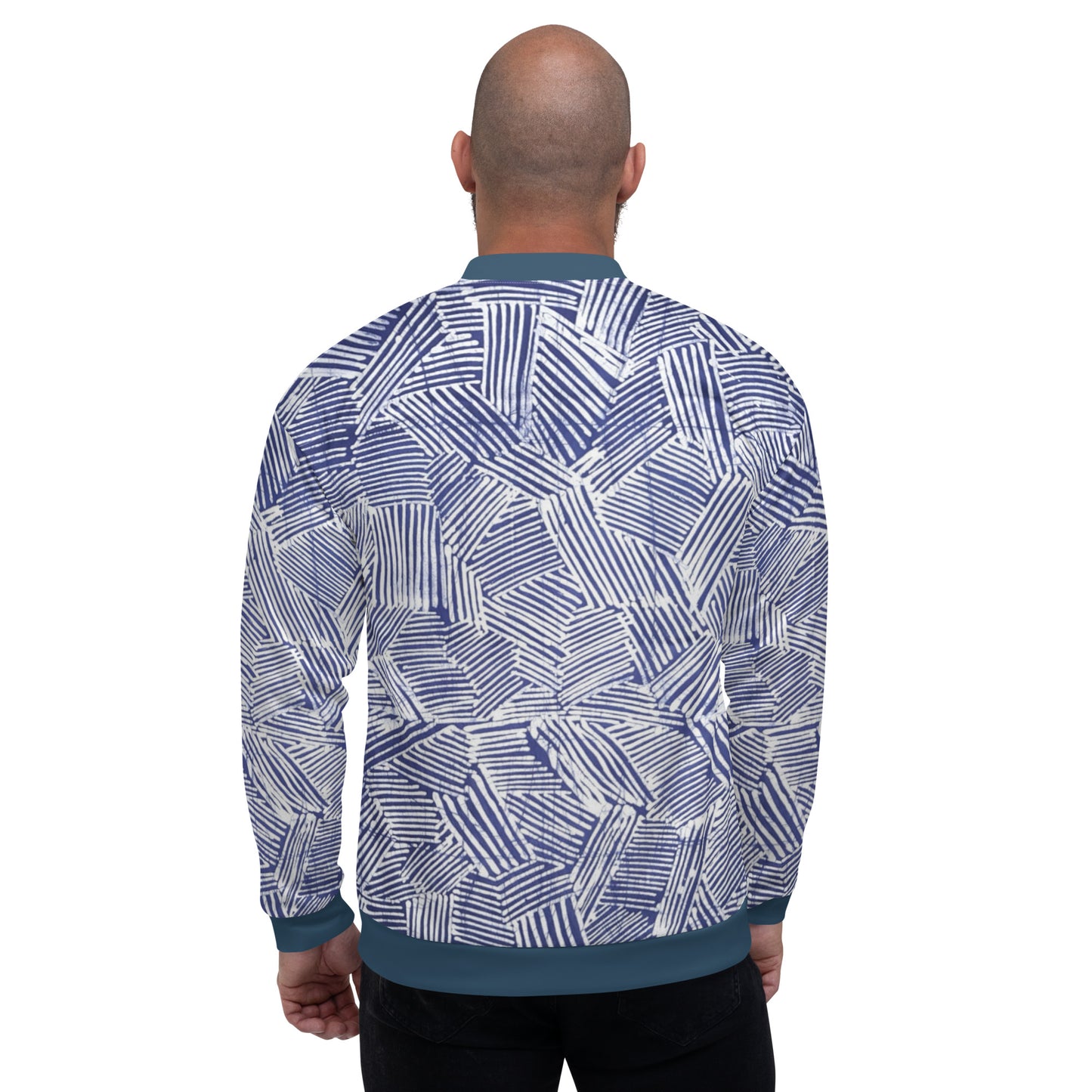 Blue & White Stripe Adire Unisex Bomber Jacket