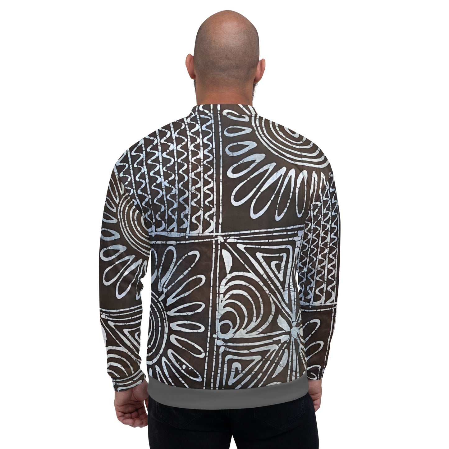 Abstract Cyan Blue Adire Unisex Bomber Jacket