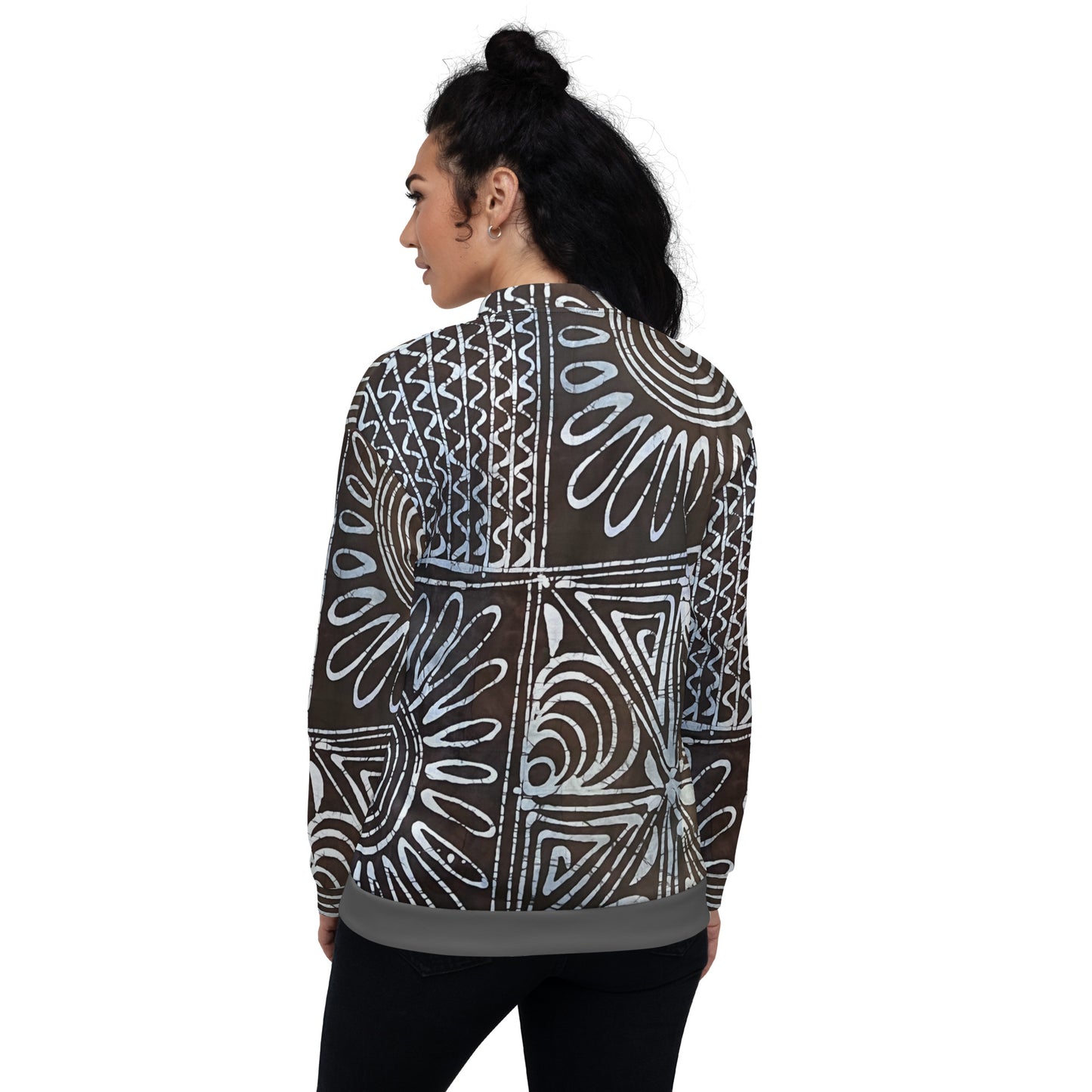 Abstract Cyan Blue Adire Unisex Bomber Jacket