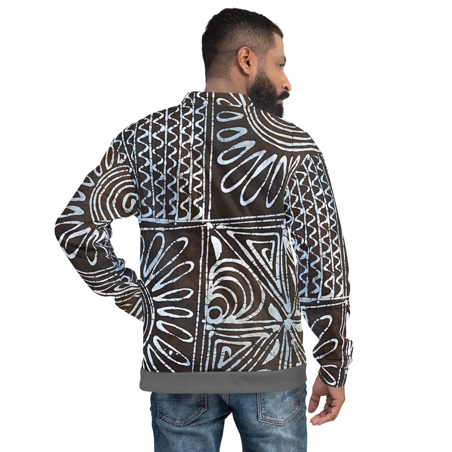 Abstract Cyan Blue Adire Unisex Bomber Jacket