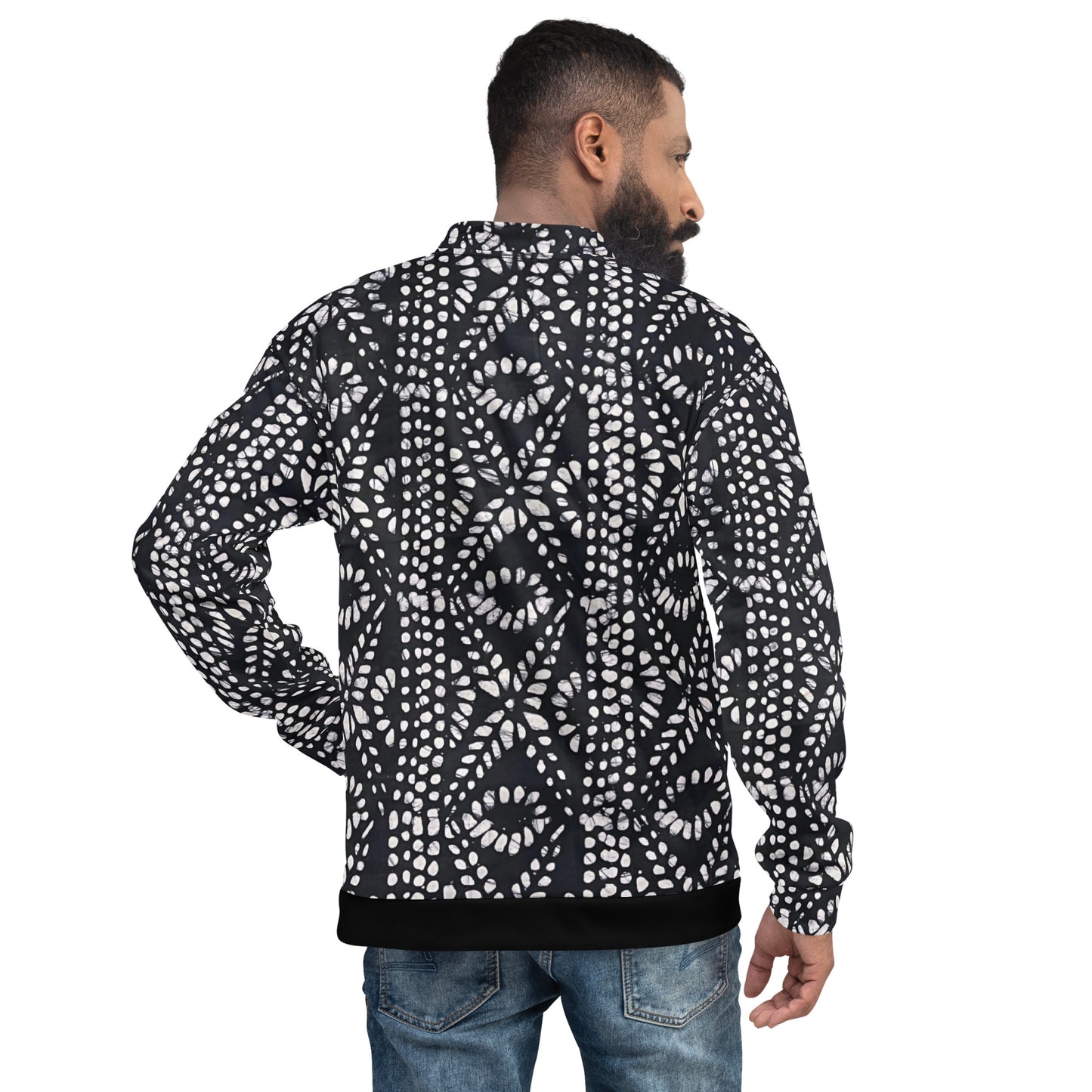 Black & White Aztec Adire Unisex Bomber Jacket