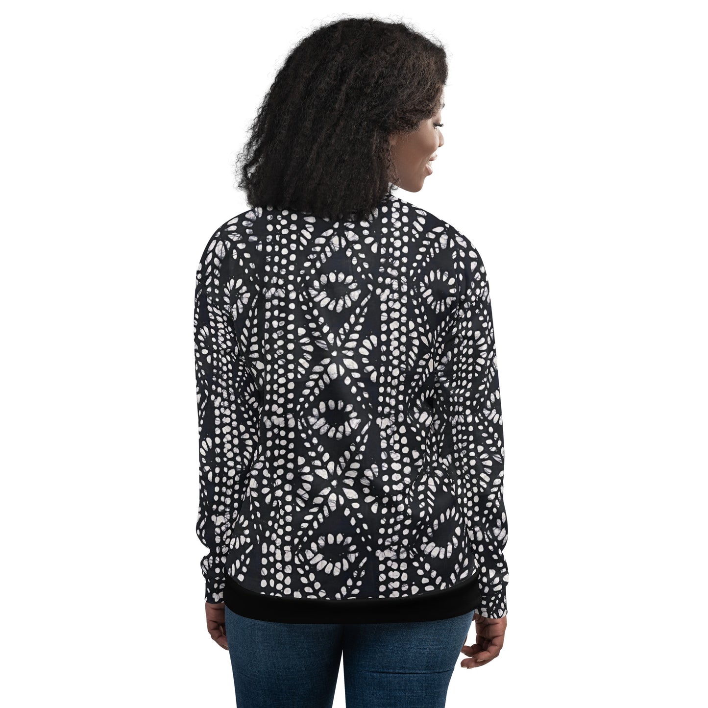 Black & White Aztec Adire Unisex Bomber Jacket