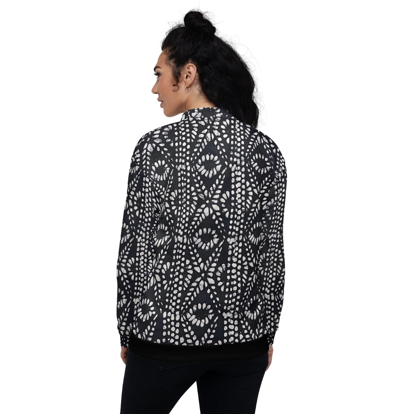 Black & White Aztec Adire Unisex Bomber Jacket