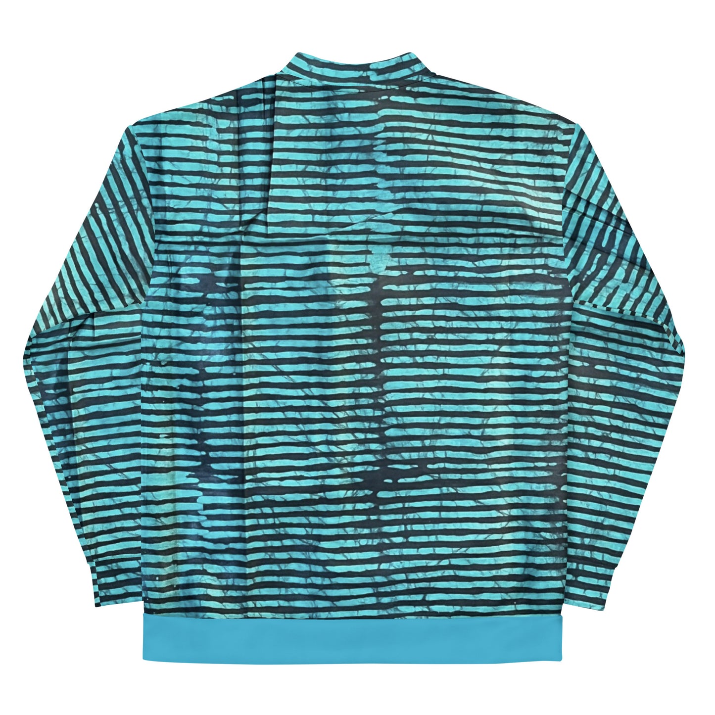 Aqua Black Stripes Adire Unisex Bomber Jacket