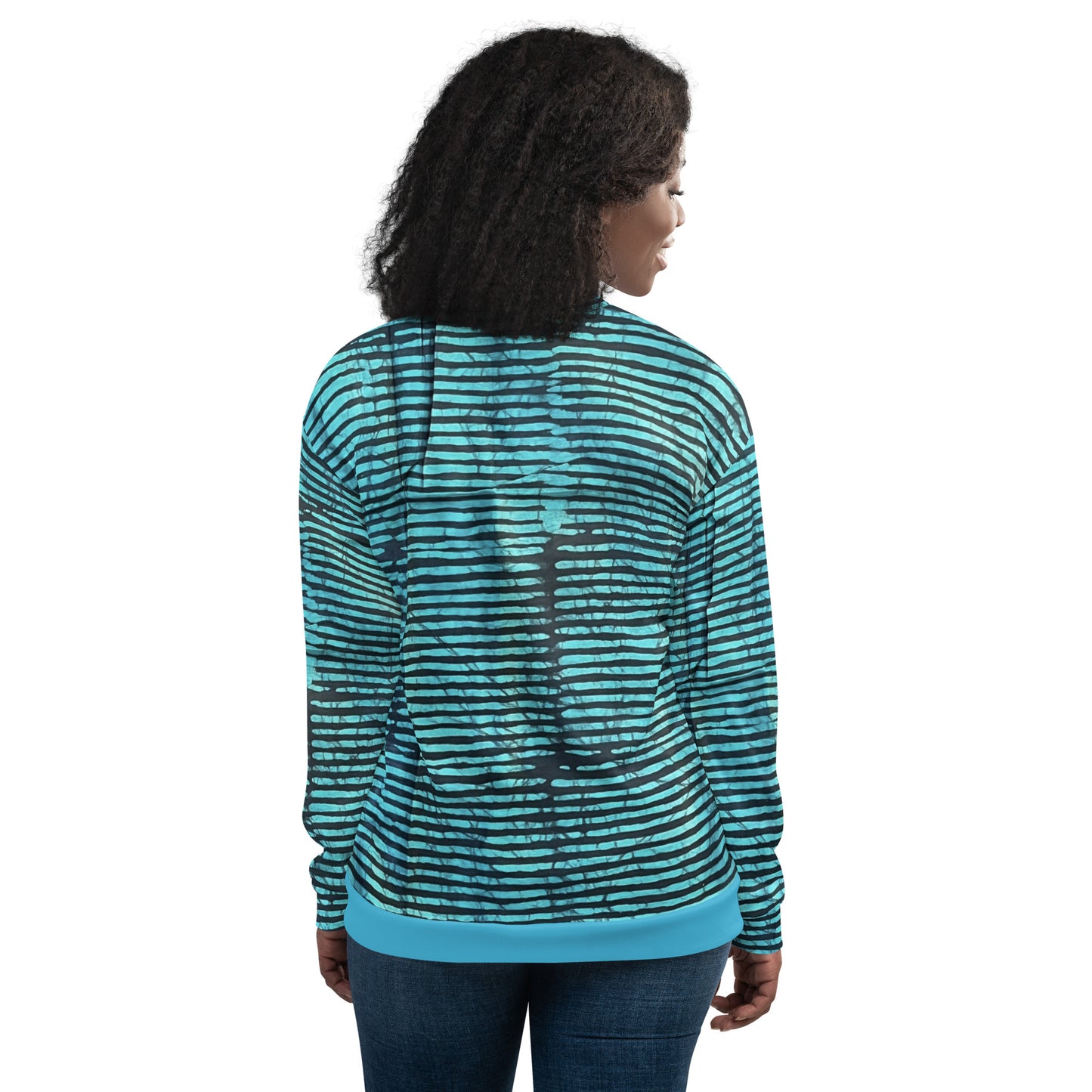 Aqua Black Stripes Adire Unisex Bomber Jacket