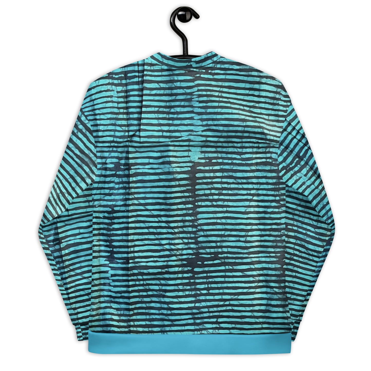 Aqua Black Stripes Adire Unisex Bomber Jacket