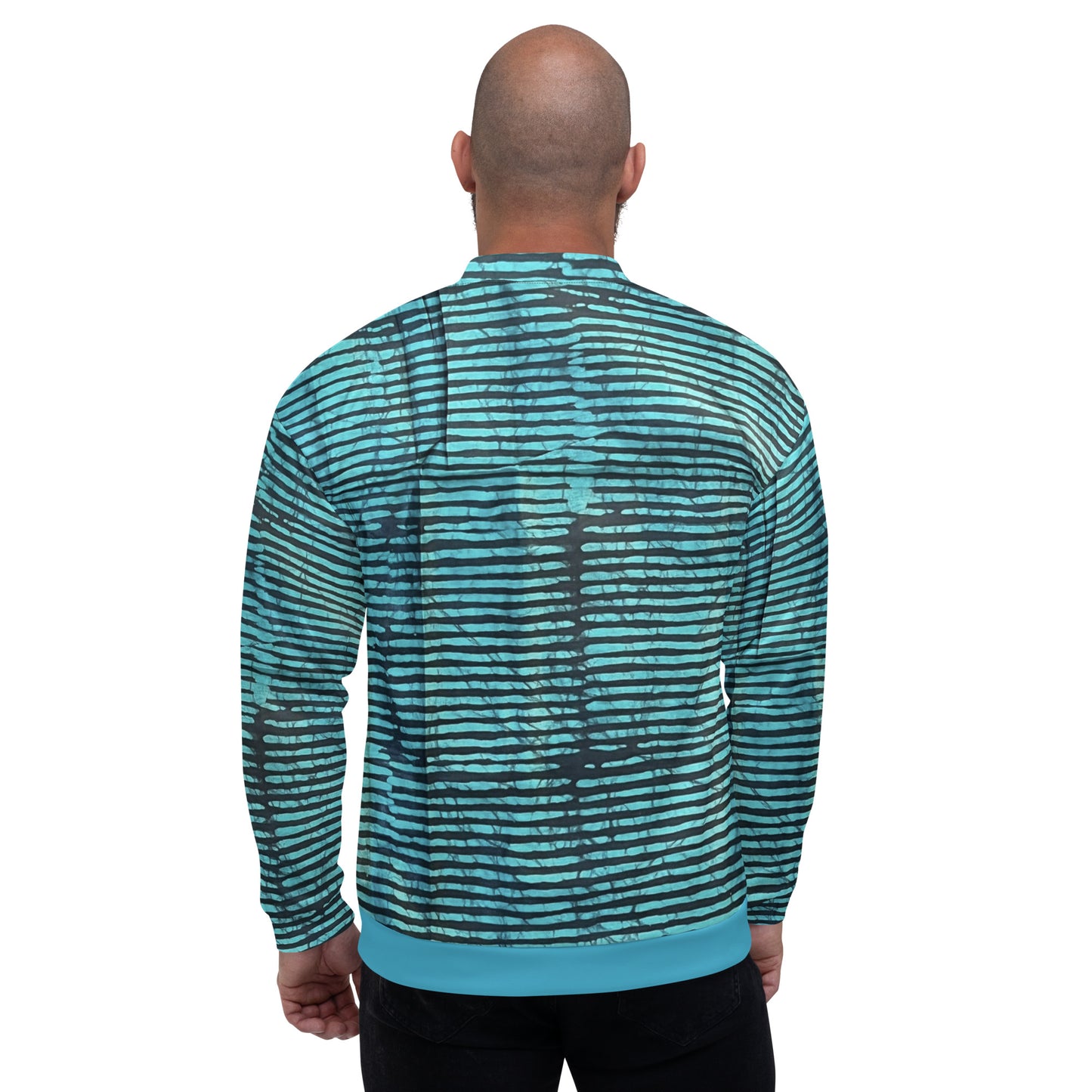 Aqua Black Stripes Adire Unisex Bomber Jacket