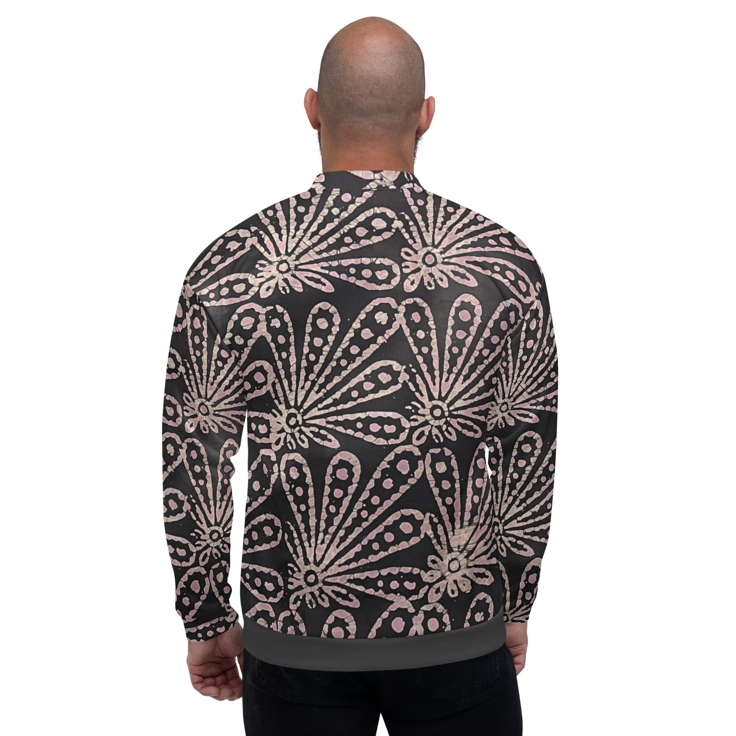 Brown Pale Pink Floral Pattern Adire Unisex Bomber Jacket