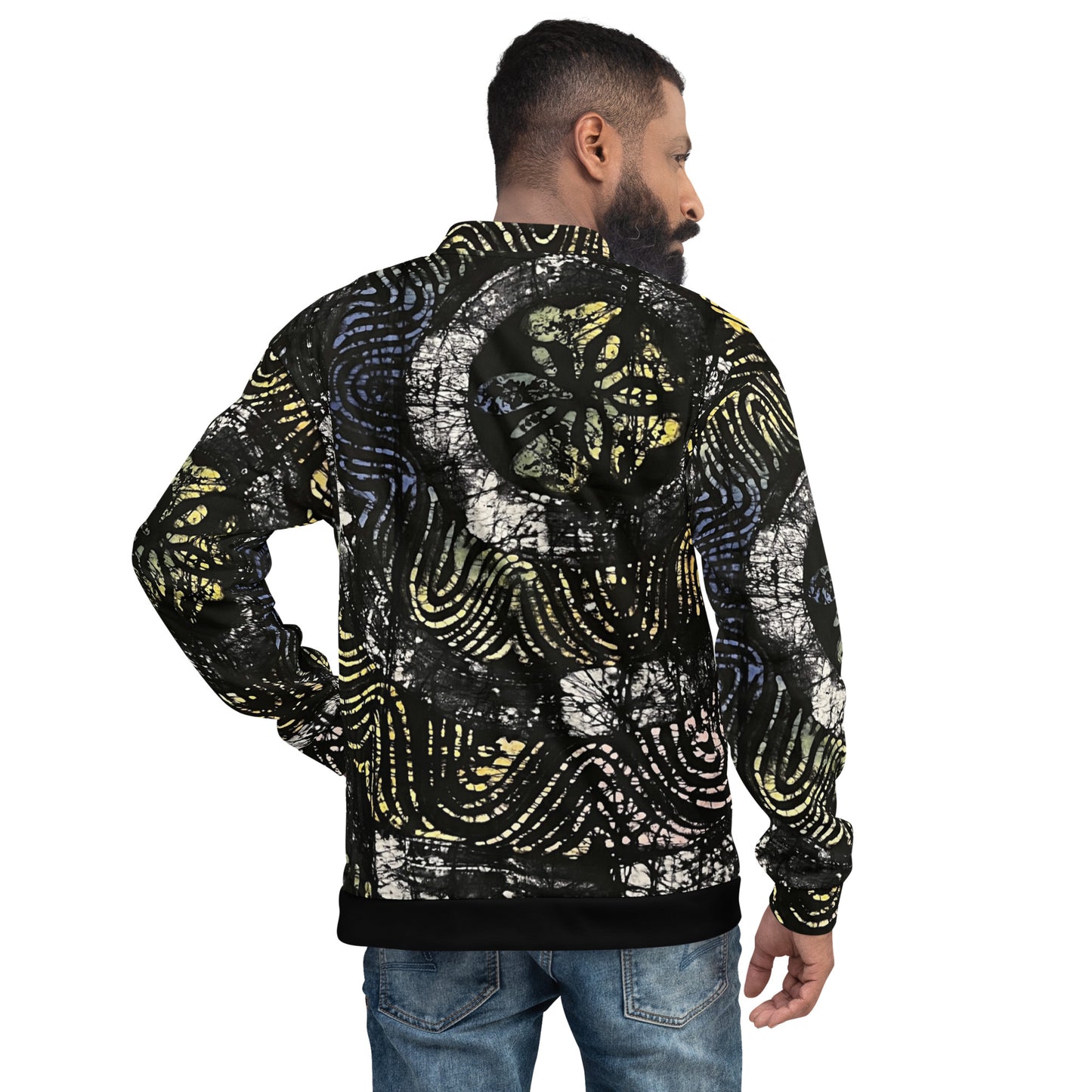 Circle & Swirls Indigo Adire Unisex Bomber Jacket