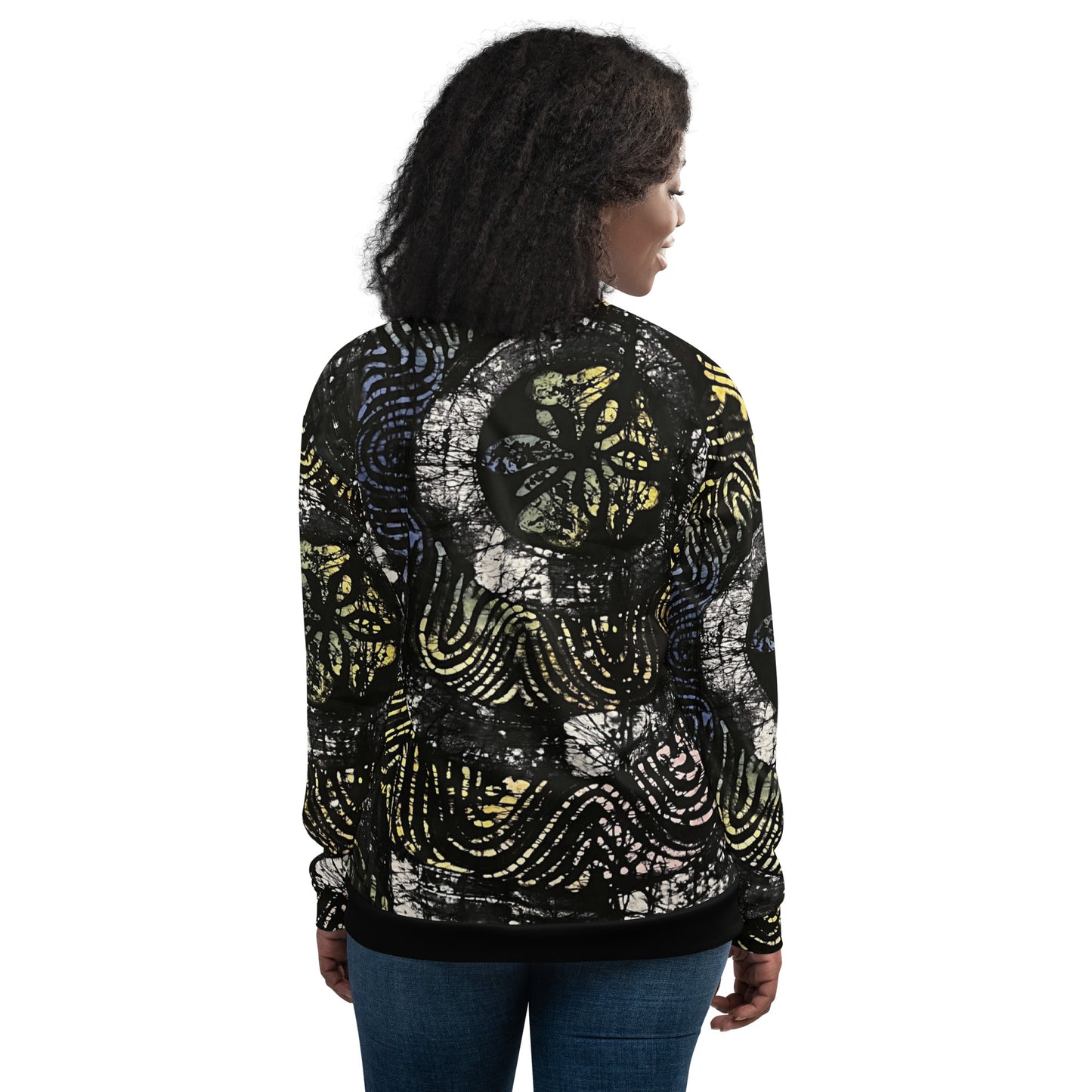 Circle & Swirls Indigo Adire Unisex Bomber Jacket